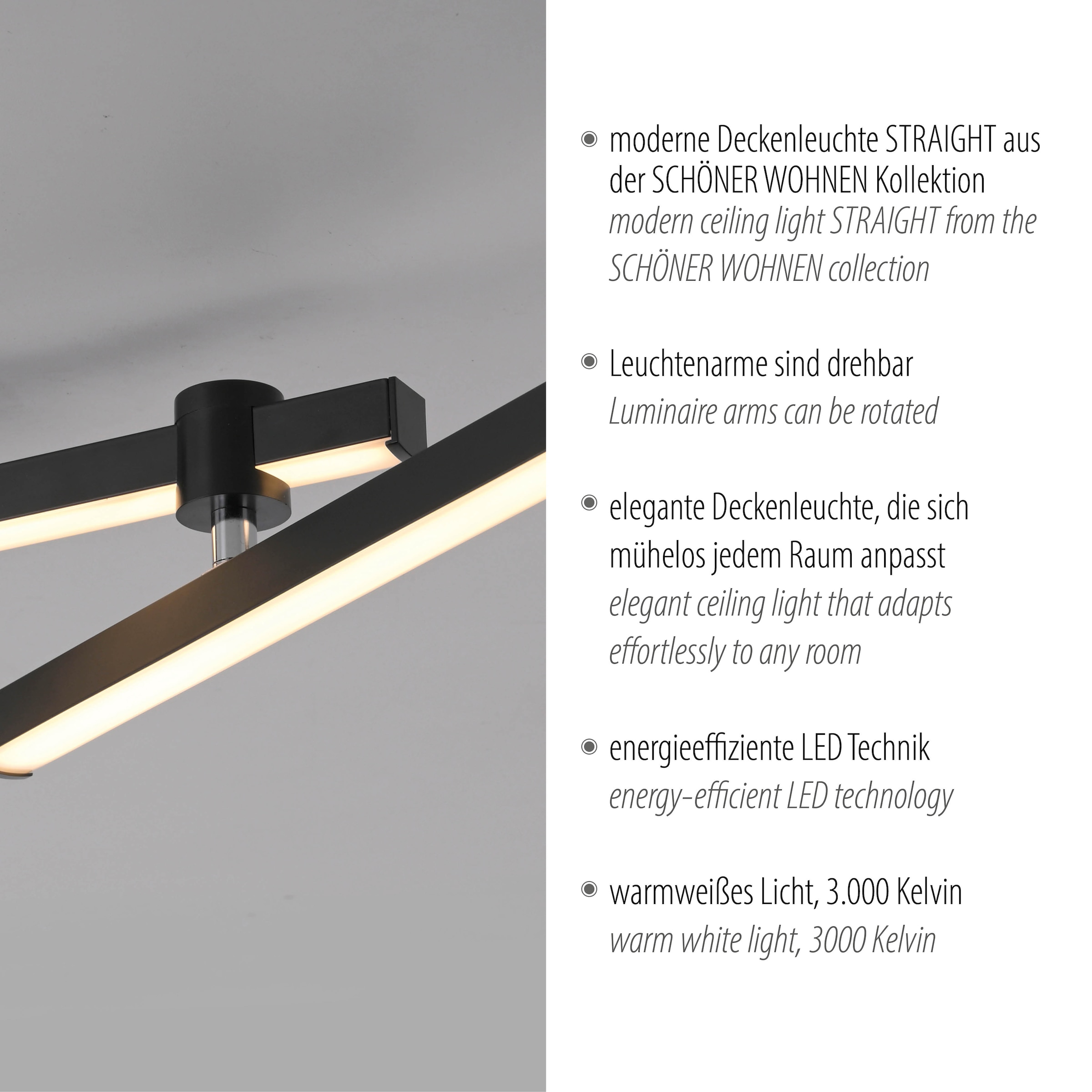 SCHÖNER WOHNEN-Kollektion LED Deckenleuchte »STRAIGHT« LED-Board 1 Stk. Warmweiß SCHÖNER WOHNEN Kollektion, drehbar