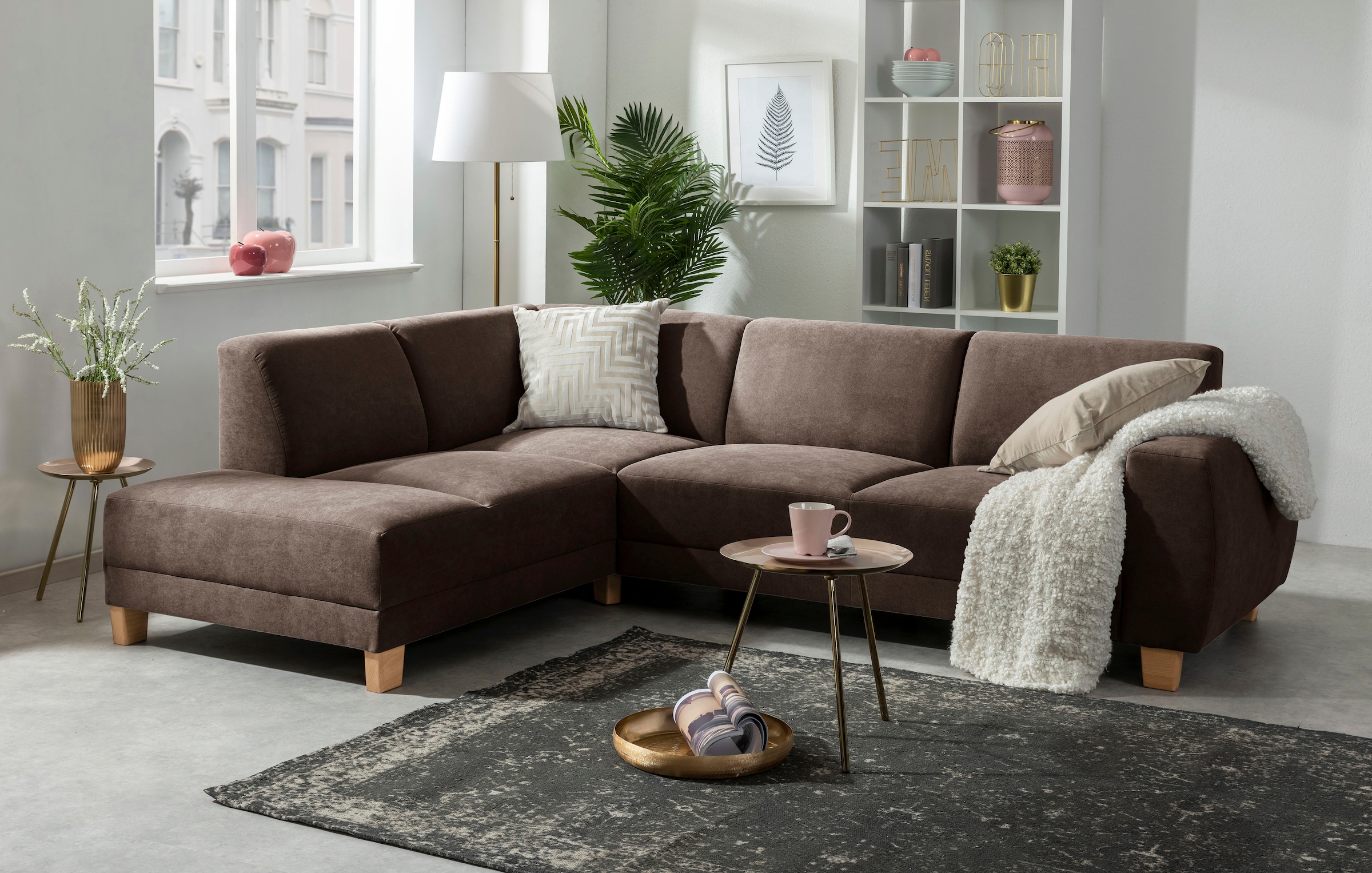 Max Winzer® Ecksofa »Blackpool modern, mittlere Sitzhärte mit hochwertiger Schaumpolsterung«, Lounge-Charakter durch niedrigen, leicht gewölbten Rücken