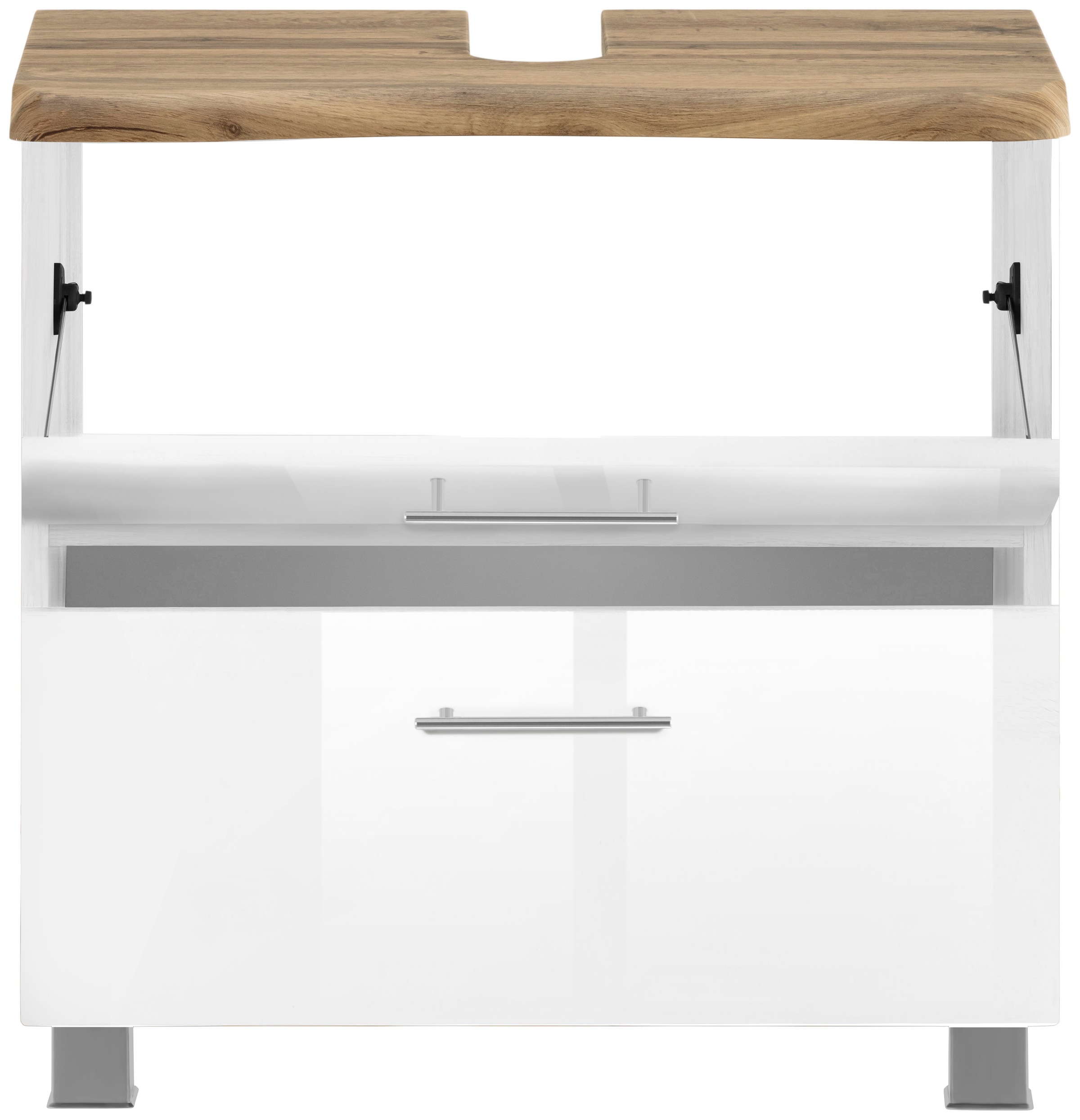 welltime Badmöbel-Set »"Trento", Badezimmer-Set, Hängeschrank, Unterschrank, Midischrank«, (5 St.), Waschbeckenunterschrank, Spiegelschrank inkl. Aufbauleuchte