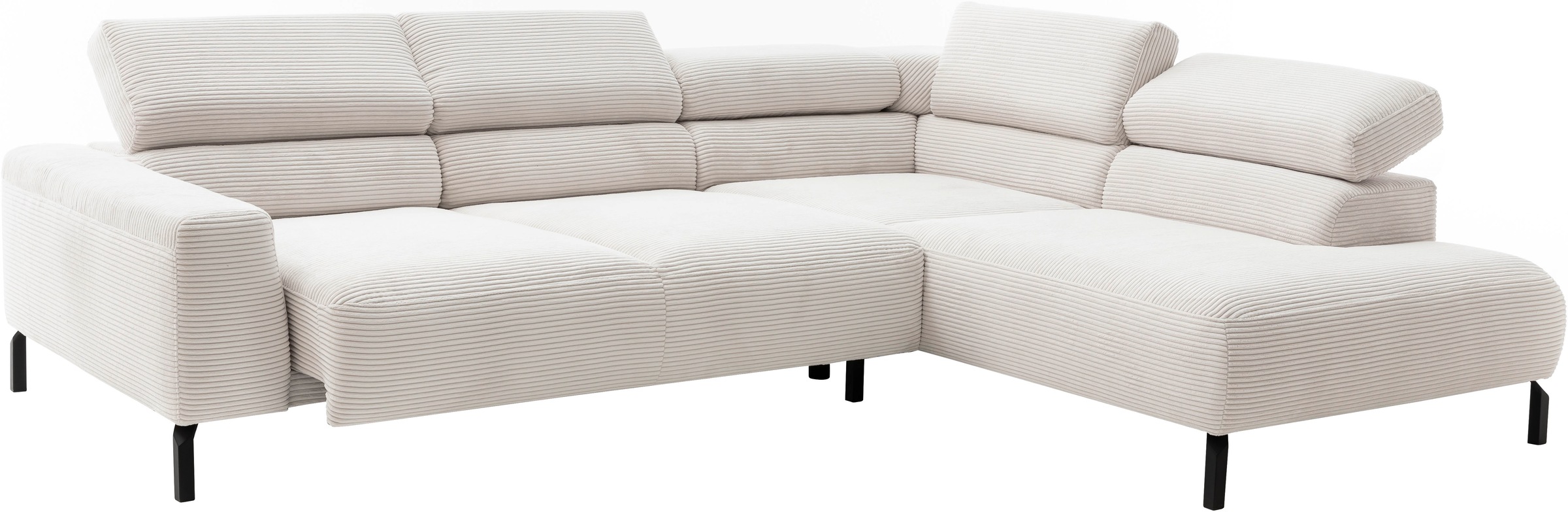 Places of Style Ecksofa »Antonelli, L-Form, inkl. Kopfteilverstellung, Breite 276 cm«, mit elektrischer Sitztiefenverstellung, in Cord, weiß