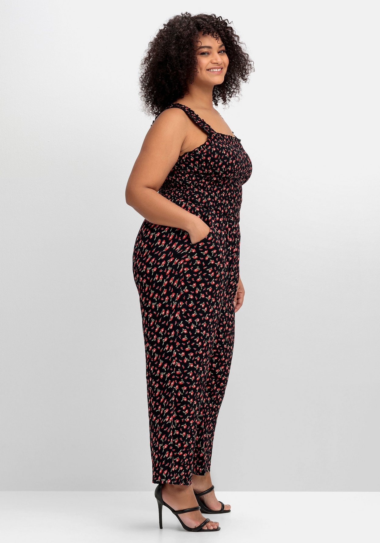 Sheego Jumpsuit »Overall mit Blümchendruck und weitem Bein«