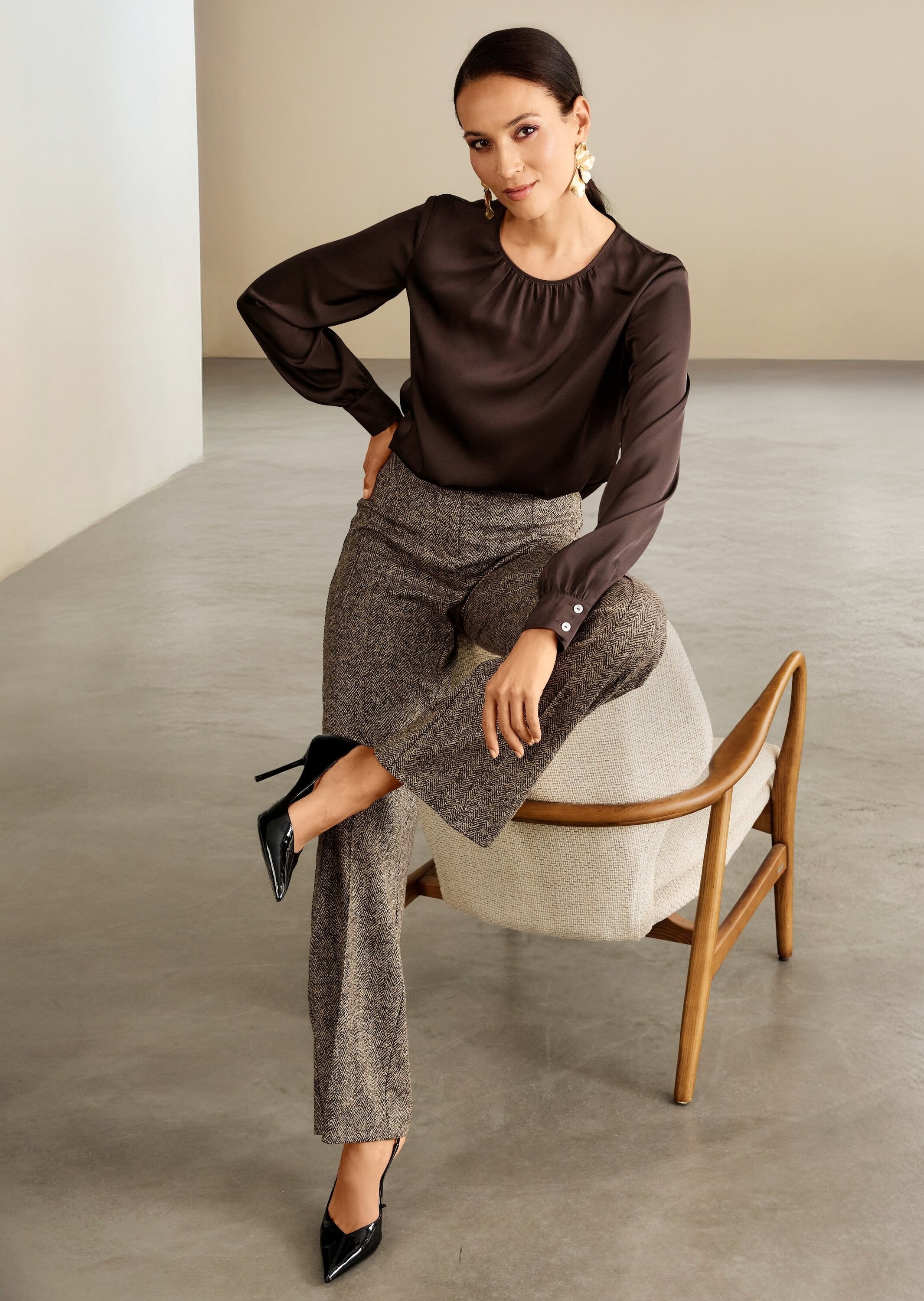MADELEINE Langarmbluse »Bluse Raffinierte Faltenbluse mit Rundhalsausschnitt«