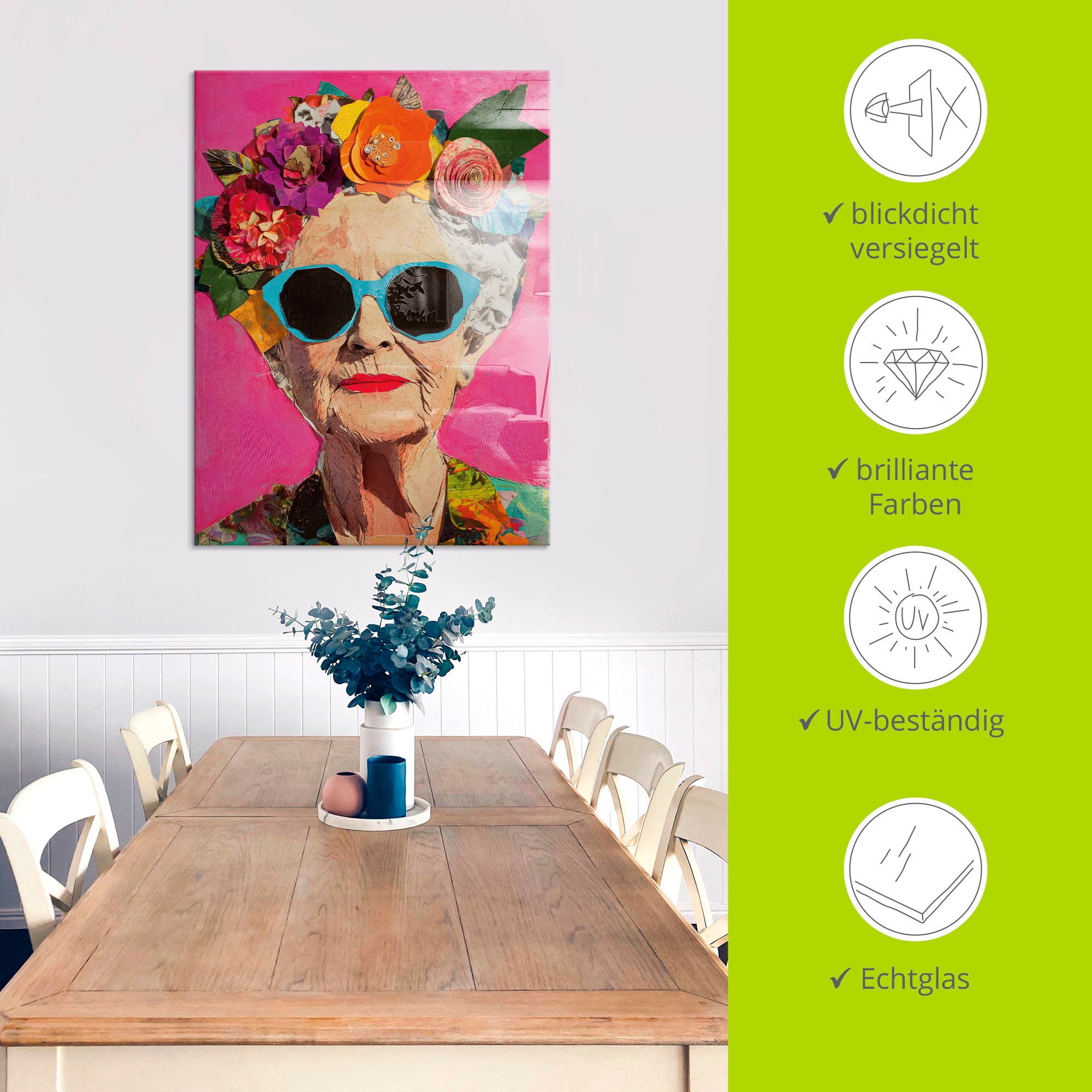 Artland Glasbild »Wild und fabelhaft, Frau mit Blumenkranz« Bilder von Frauen 1 Stk. tlg. in verschiedenen Größen