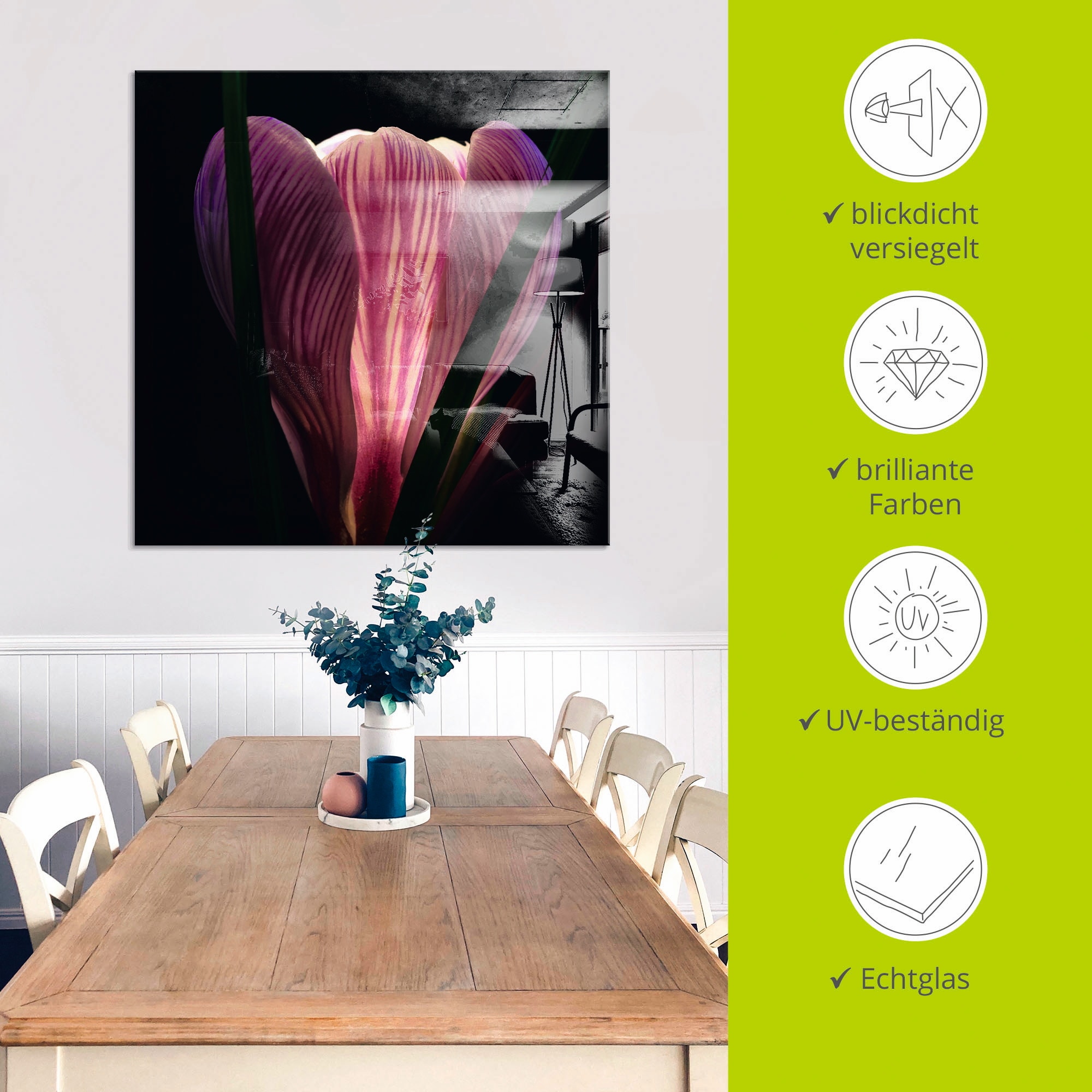 Artland Glasbild »Beleuchtet«, Blumen, (1 St.), in verschiedenen Größen