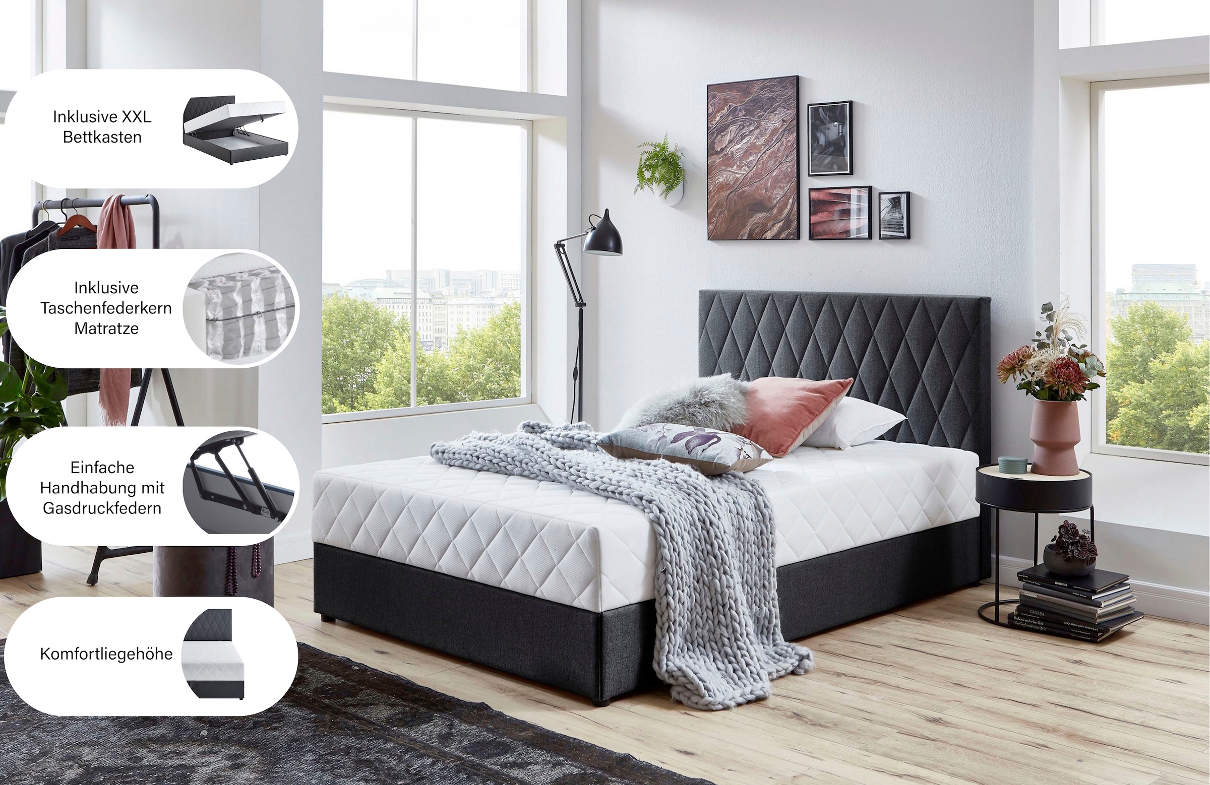 ATLANTIC home collection Boxbett »"Benita", inkl. Bettkasten« erhältlich in verschiedenen Größen, inkl. Taschen-Federkernmatratze