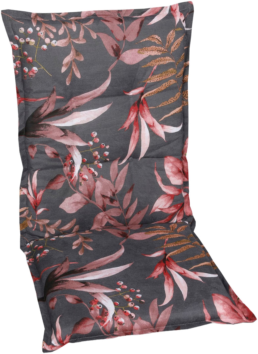 GO-DE Sesselauflage Blätter / Beeren anthrazit - Maße BxLxH ca.: 50 cm x 108 cm x 7 cm