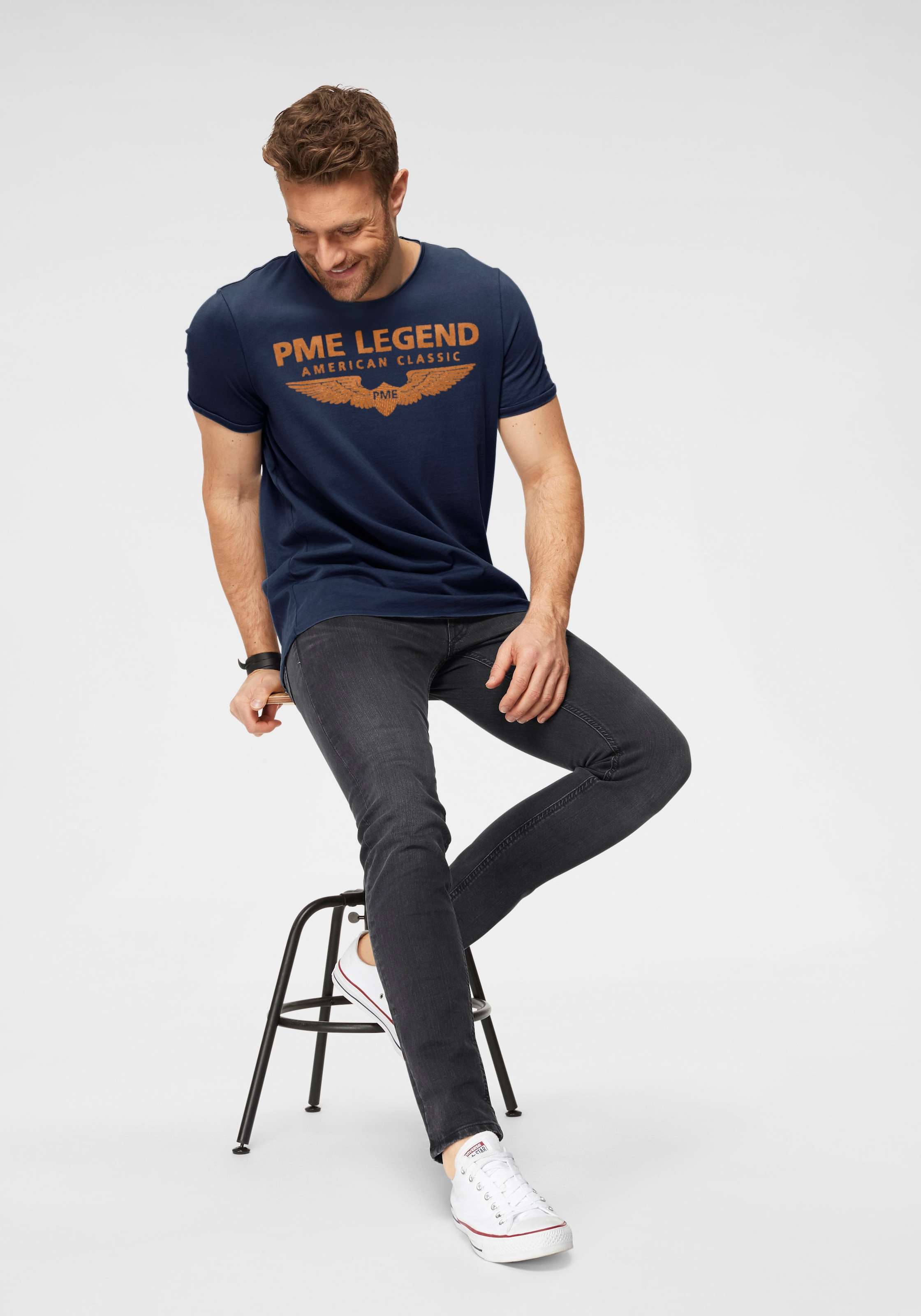 PME LEGEND T-Shirt, eingefasster Rundhalsausschnitt mit Rollkante