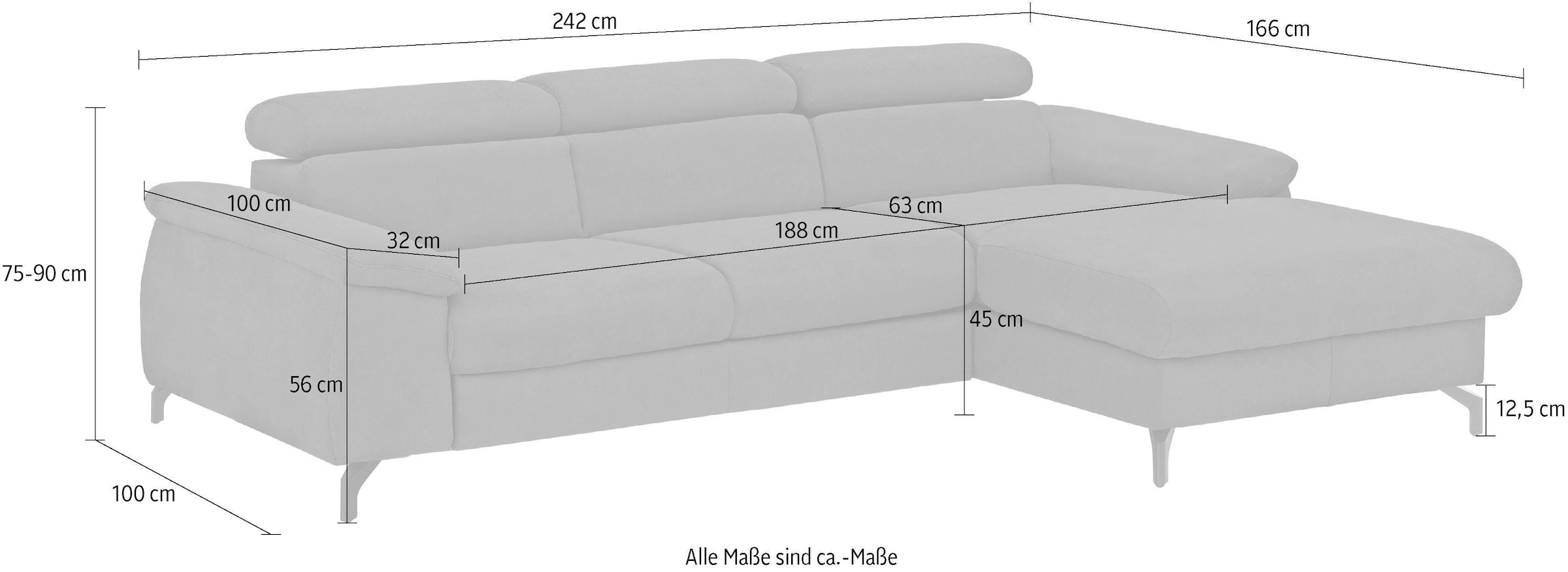 COTTA Polstergarnitur »Komaris L-Form«, (Set), Set bestehend aus: Ecksofa mit Kopfteilverstellung & Hocker
