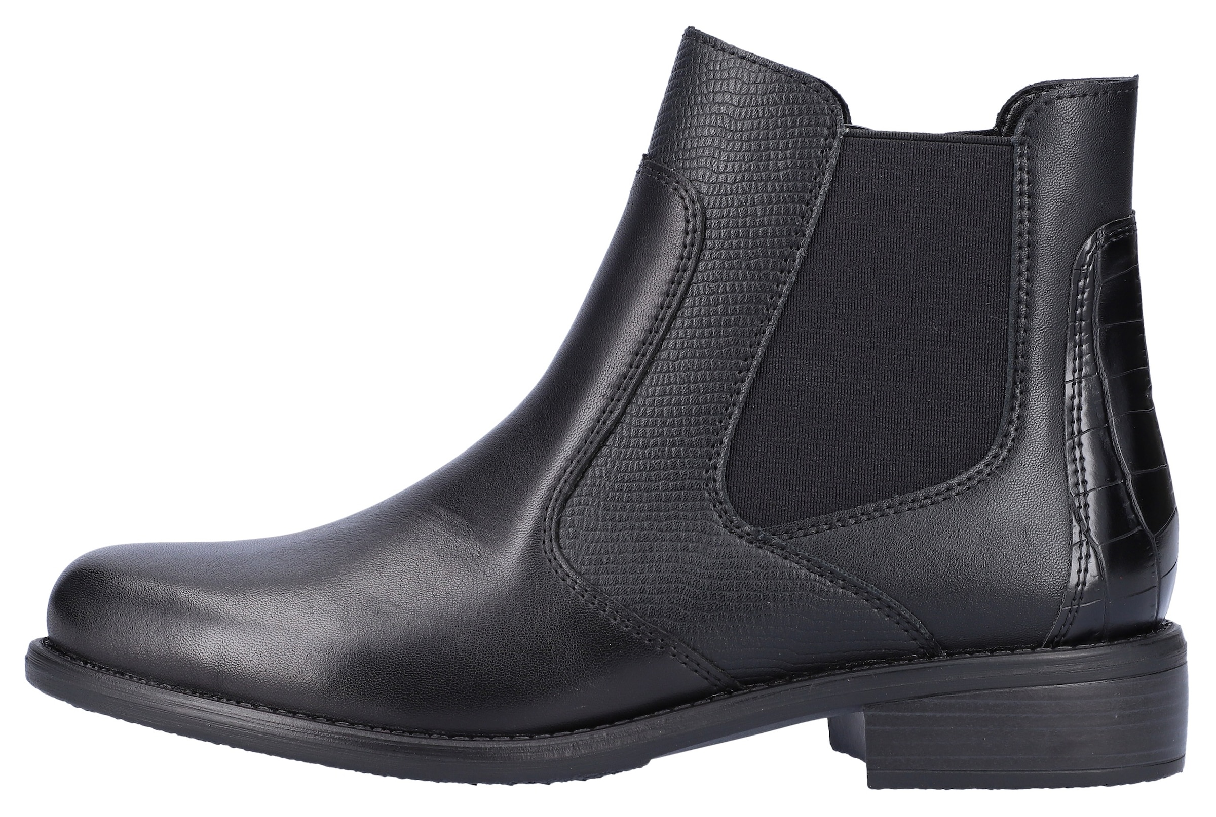 Remonte Chelseaboots, Blockabsatz, Stiefelette, Businesschuh, Besätze in Reptilienoptik