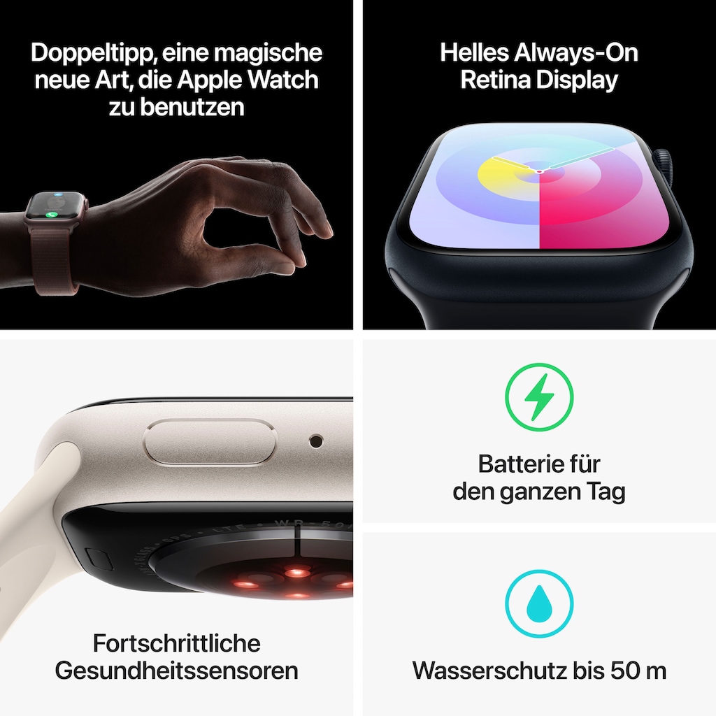 Apple Smartwatch »Watch Series 9 GPS + Cellular 41mm Edelstahl One-Size«, (Watch OS 10)