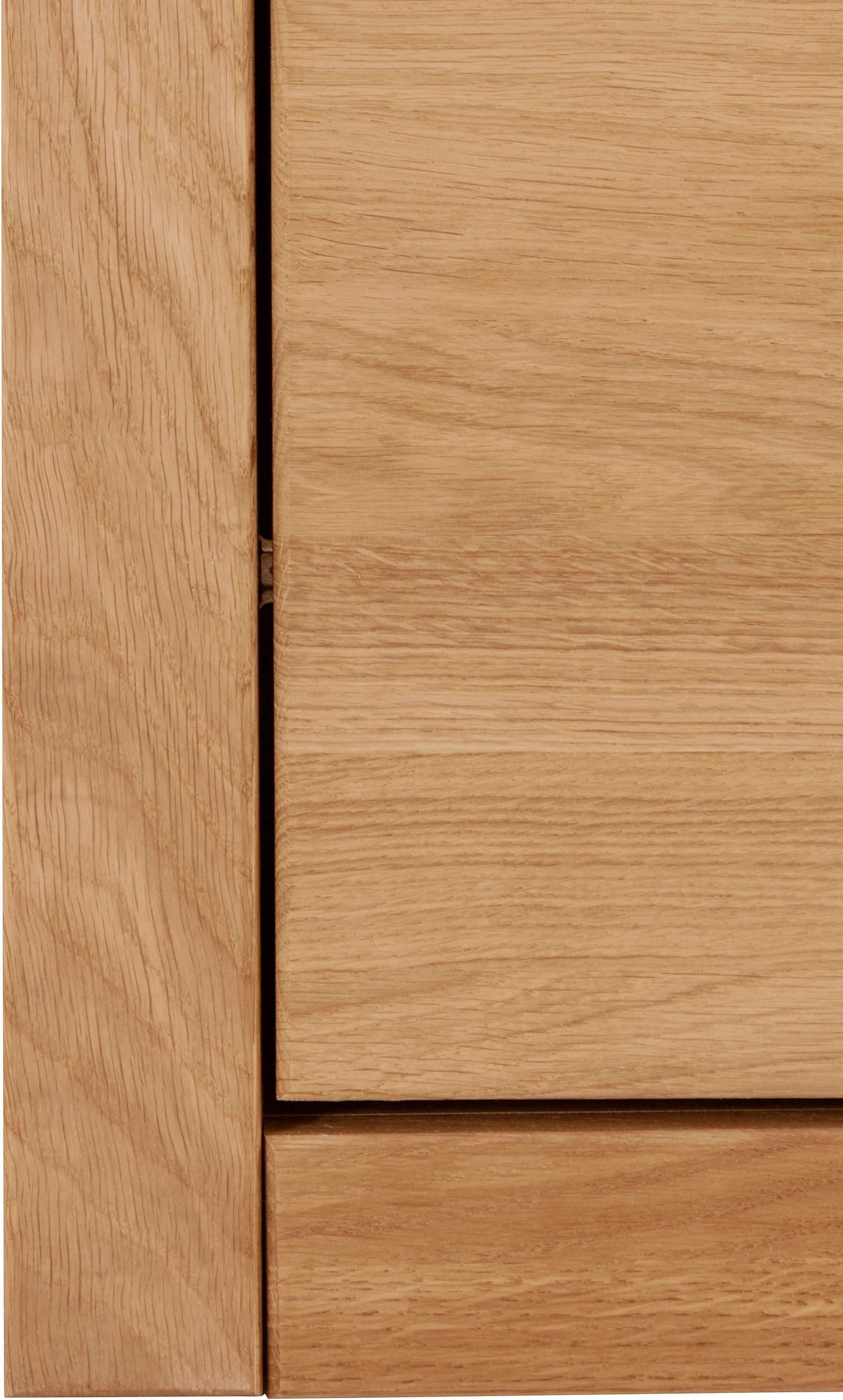 Home affaire Lowboard »Ribe,160cm breit, Fronten Massivholz,6 Fächer,Kabeldurchführung«, Korpus Holzwerkstoff,Glaseinsatz aus gehärtetem Glas,Böden versetzbar