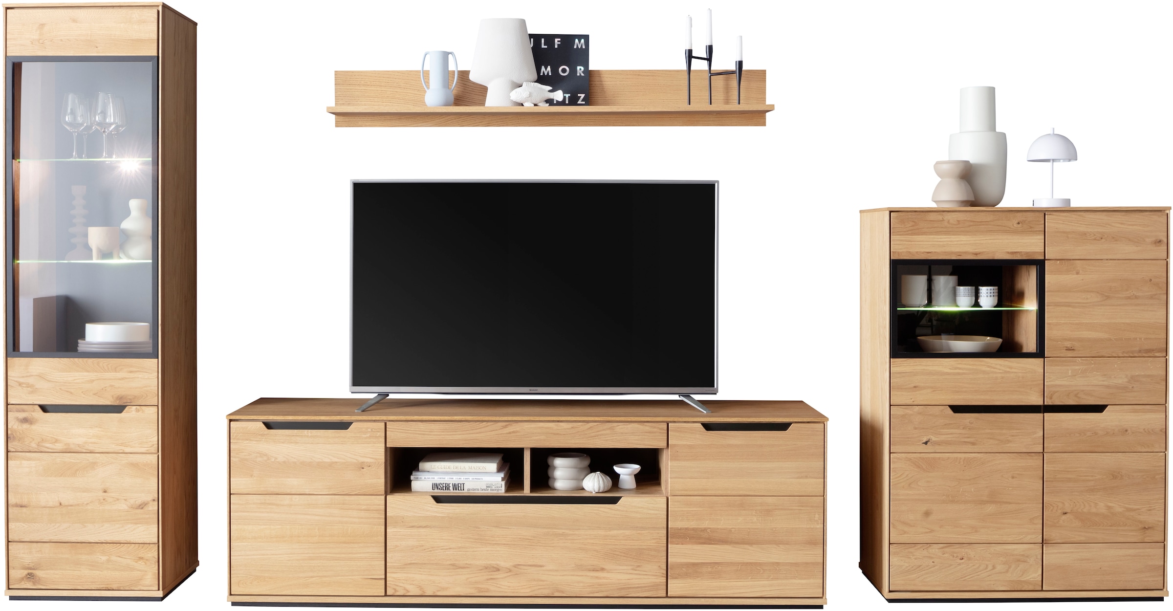 MCA living Wohnwand »Araya Wohnkombination II« Komplett-Set, optional: Glaskantenbeleuchtung, 4 Stk. tlg.