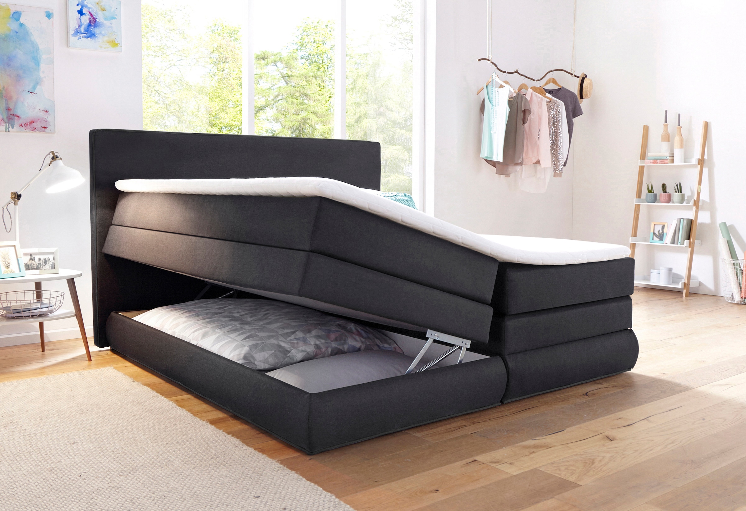 COLLECTION AB Boxspringbett »Ninoni«, inkl. Bettkasten, Topper und wahlweise mit LED-Beleuchtung, Liegefläche 180 x 200 cm