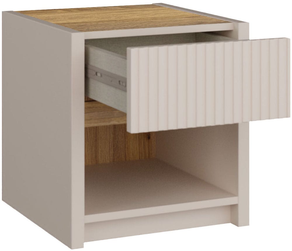 FORTE Nachtkommode »Oak Squere« B/H/T 40,6/43/41,7 cm inklusive Beleuchtung, Vollauszug