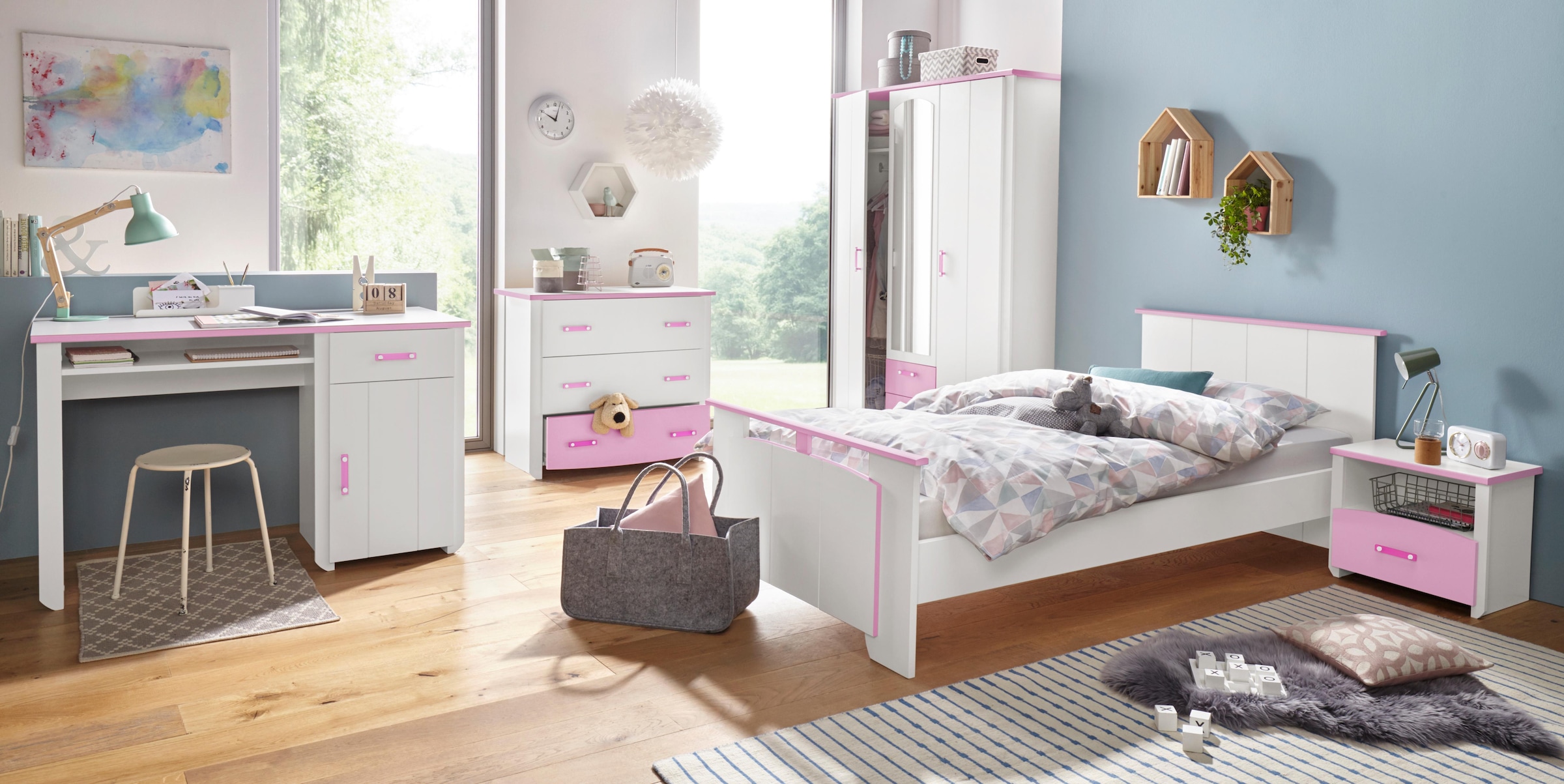 Jugendzimmer-Set »Biotiful«, (Set, 4 St., Bett, Nachttisch, Schrank, Kommode,...