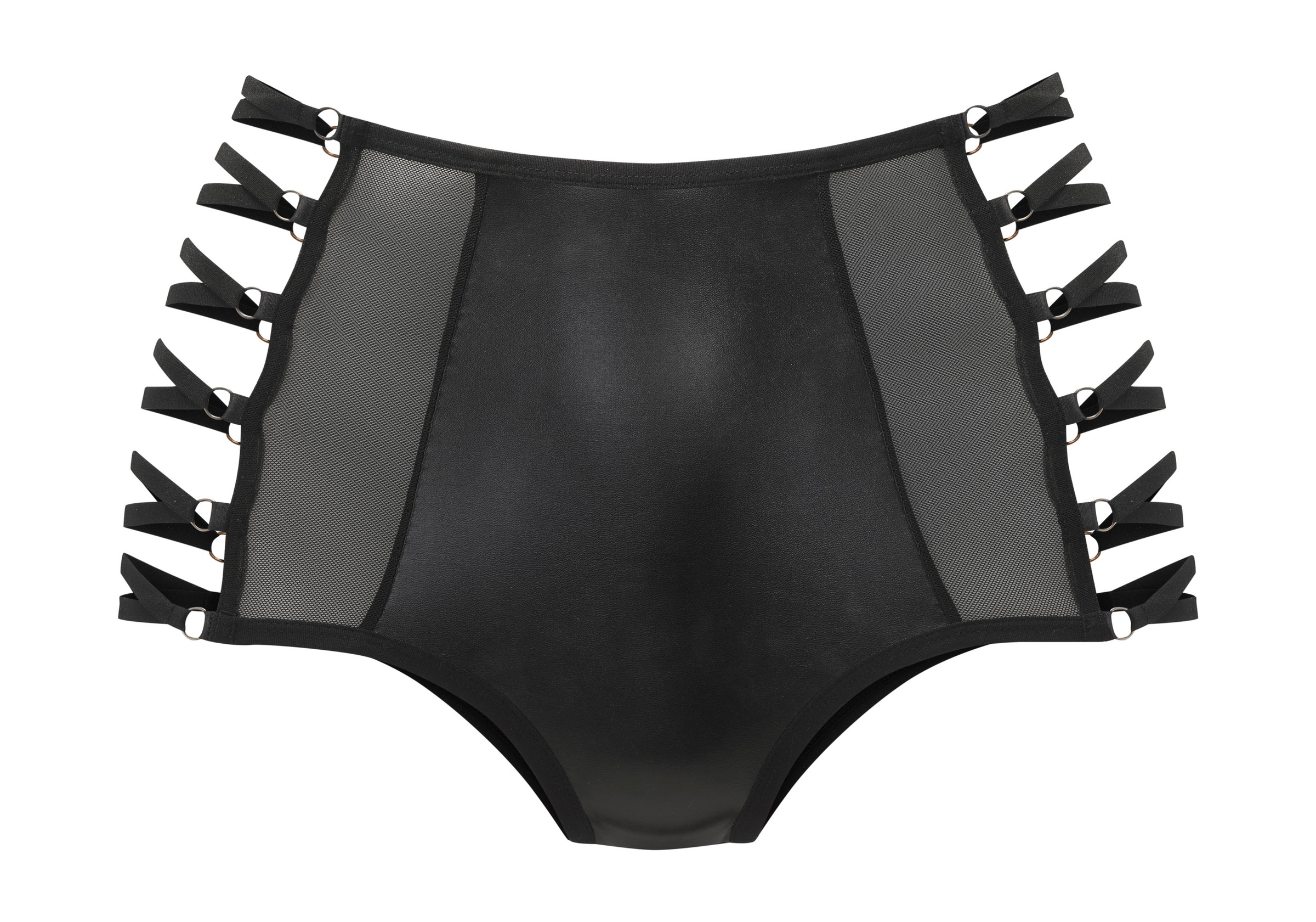 petite fleur gold High-Waist-Slip, aus Lederimitat mit aufregenden Bänderdetails, Reizwäsche