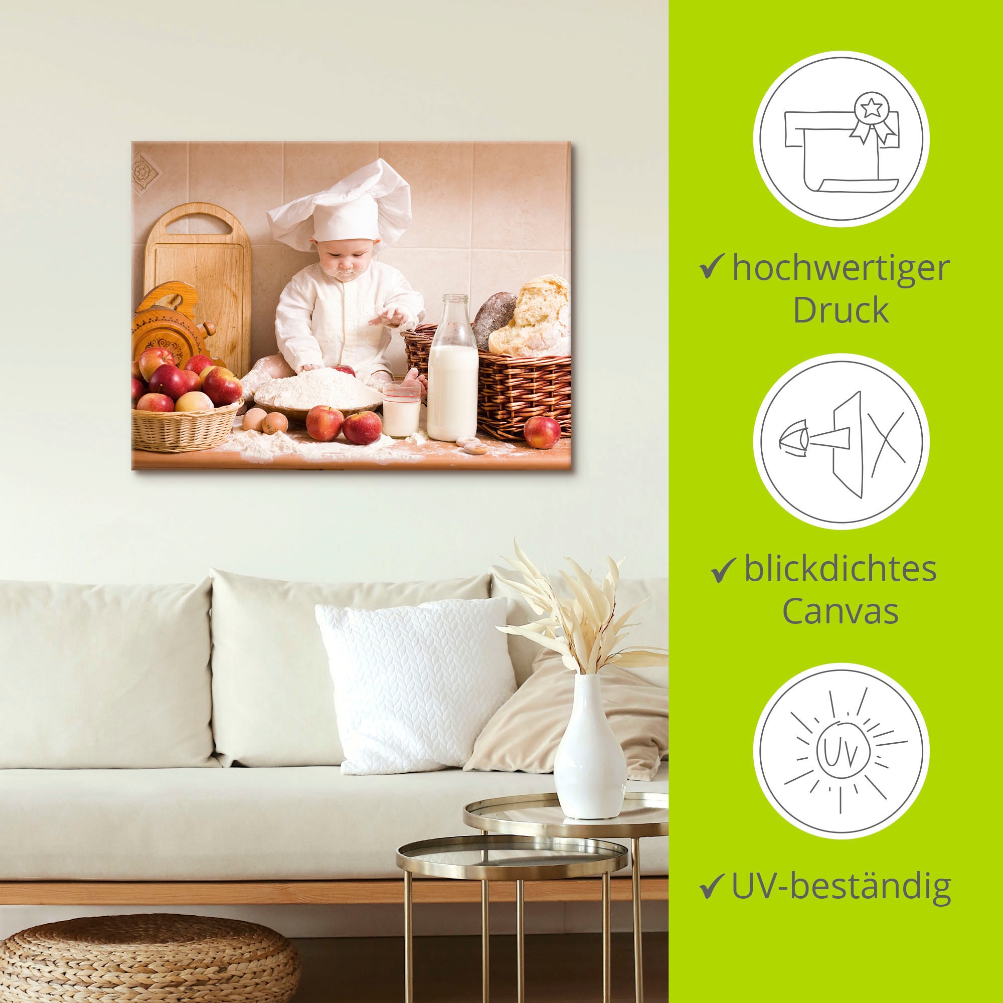 Artland Wandbild »Küche Junge Kind Backen«, Bilder von Kindern, (1 St.), als Alubild, Outdoorbild, Leinwandbild, Poster, Wandaufkleber