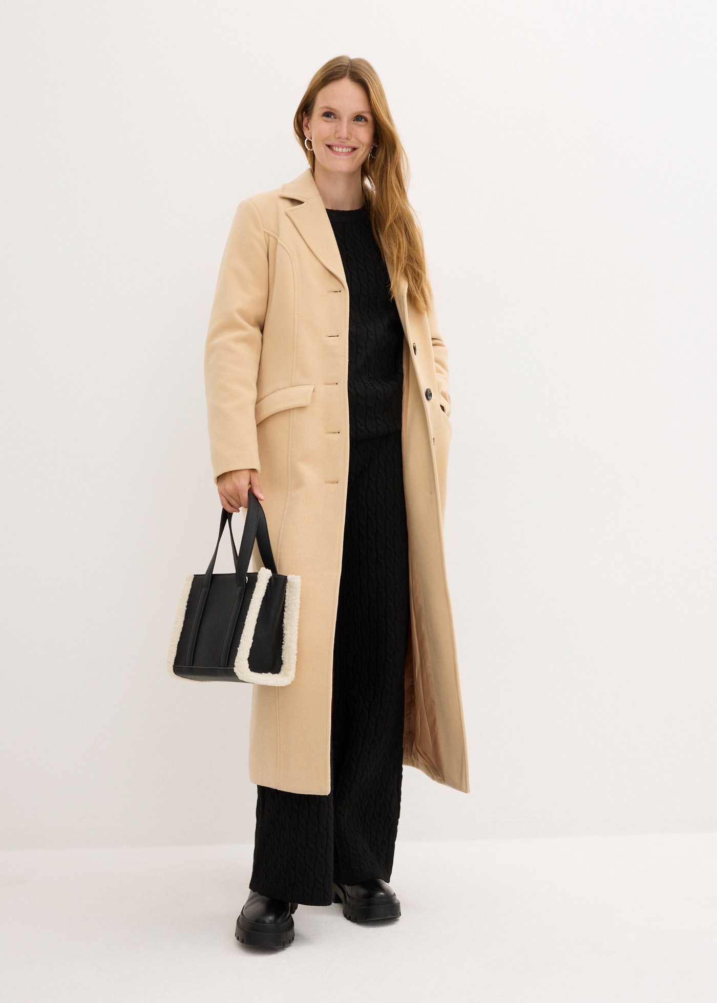 bonprix Strickpullover »Oversize-Pullover mit Zopfmuster« aus Polyester und Wolle, mit Rundhalsausschnitt, mit Zopfmuster