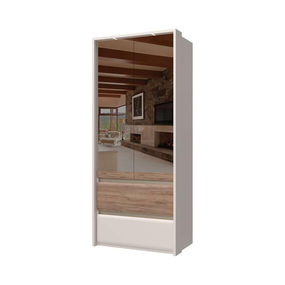 Places of Style Kleiderschrank »Invictus, UV lackiert, FSC-zertifiziert, grifflose Optik«, (abgerundete Schubladen aus MDF im Holzdekor, soft-close), mit Beleuchtung, Türen komplett verspiegelt, hoher Schrank (226cm)