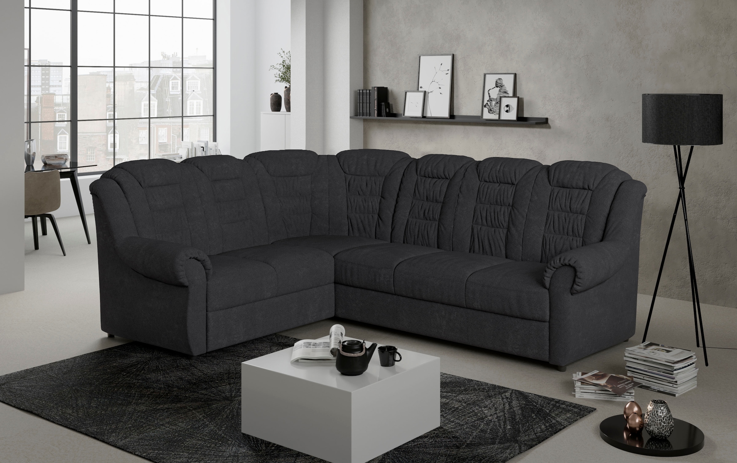 Home affaire Ecksofa »Boston L-Form«, mit hoher Rückenlehne, optional mit Bettfunktion und Stauraum
