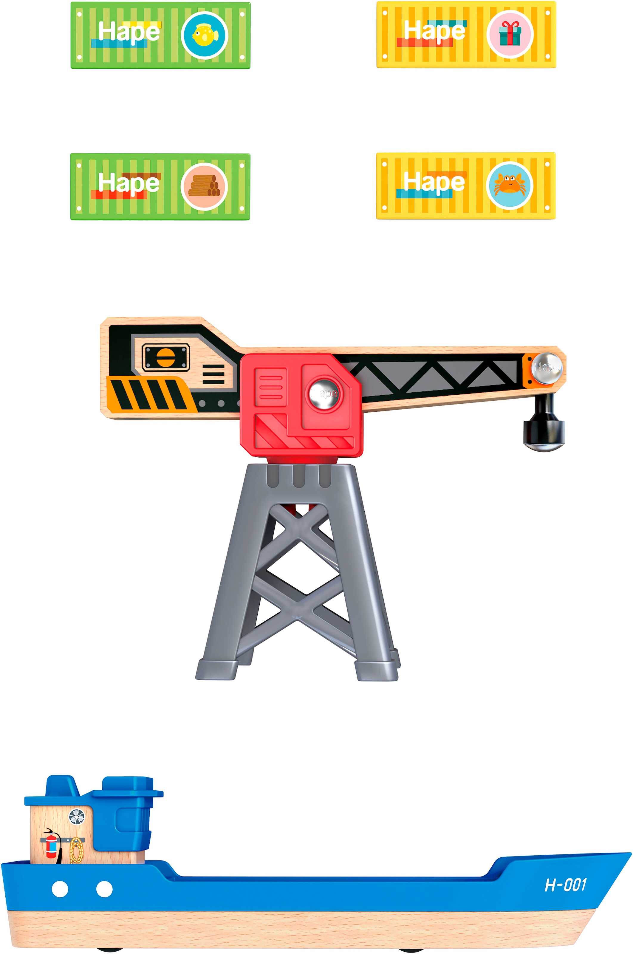 Hape Spielzeug-Schiff »Frachtschiff und Hafenkran«