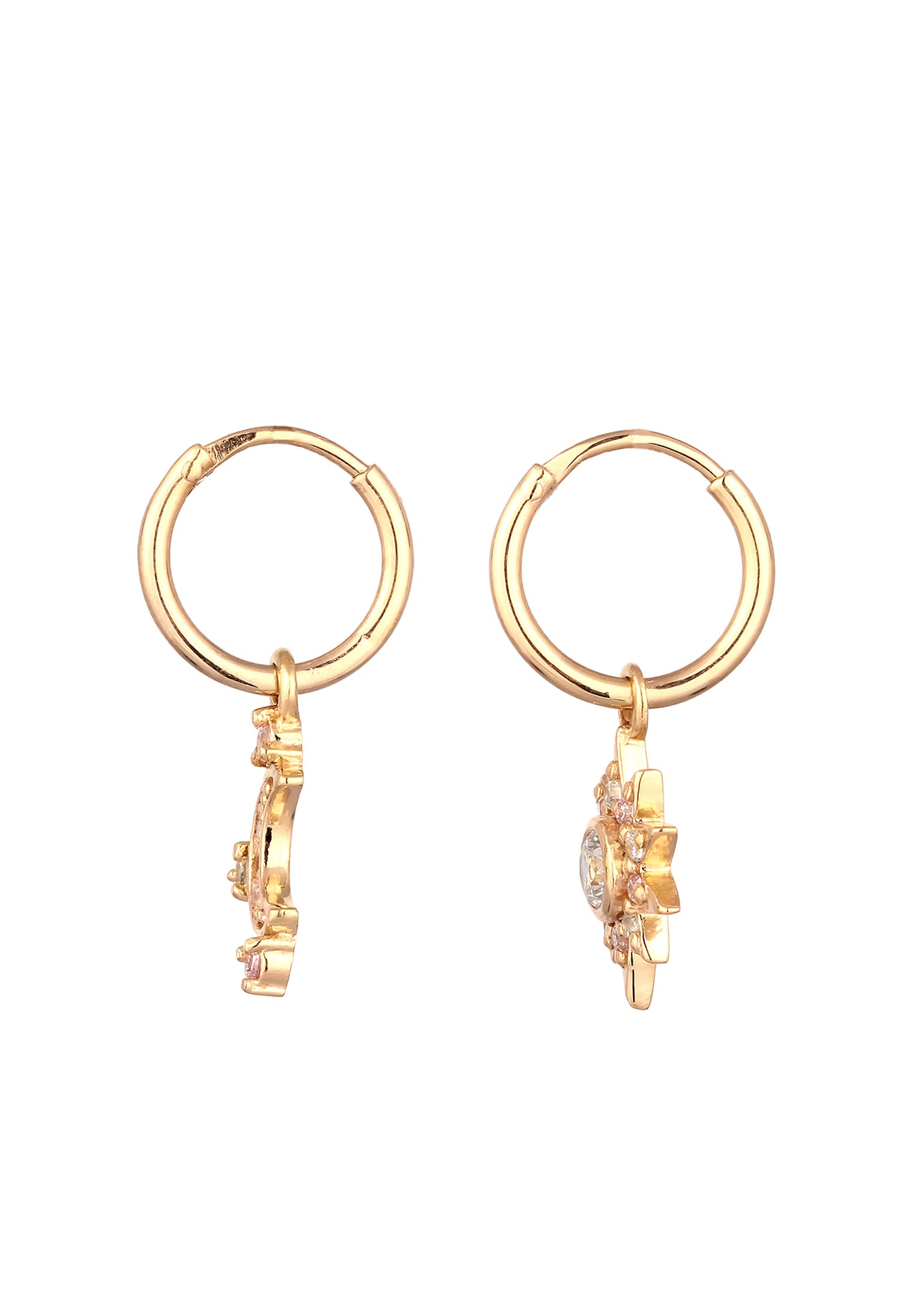 Elli Paar Creolen »Ohrringe Creole Mond Sonne Zirkonia Weiß Rosa 925 Sterling Silber«