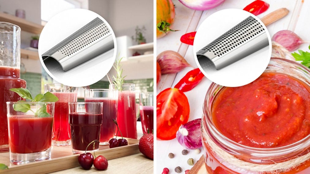 BOSCH Beerenpressenaufsatz »Edelstahl-Scheiben, 2 Siebe fein u. grob, spülmaschinenfest« Saftpresse-Aufsatz, für Fleischwolf MultiPower Serie 4, 6 und 8