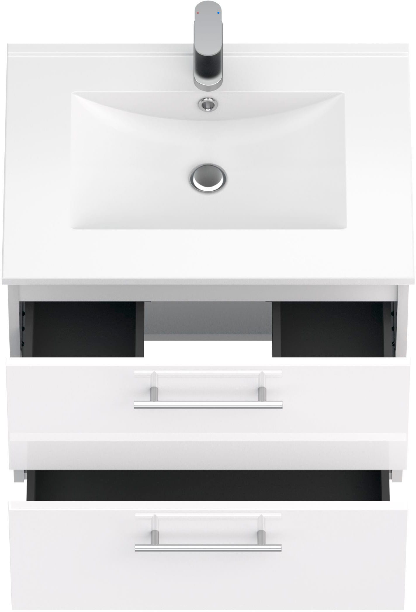 welltime Waschtisch »Athen Badezimmerschrank mit Softclose Funktion WC Bad 60 cm« Set, Unterschrank und Becken,  Waschplatz mit 2 Schubladen und Waschbecken Badmöbel Unterschrank