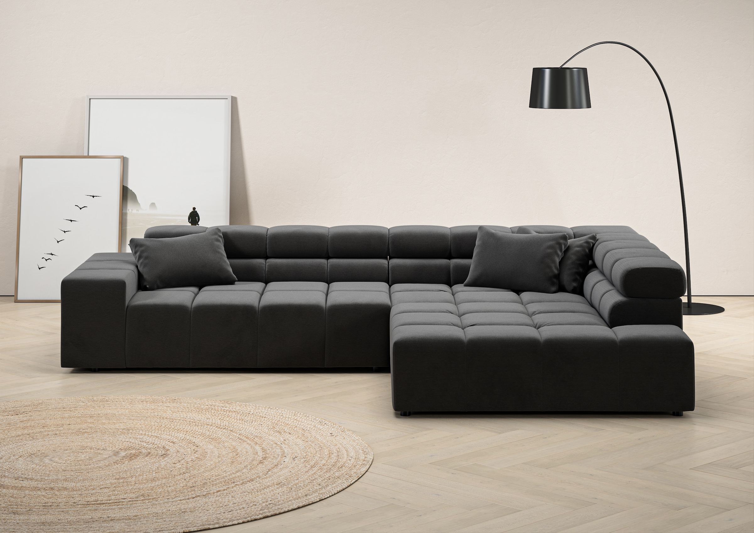 INOSIGN Ecksofa »Ancona incl. Kopfteilverstellung, Zierkissen Breite 319cm, L-Form«, wahlweise motorische Sitztiefenverstellung, auch in Cord + Easy Care