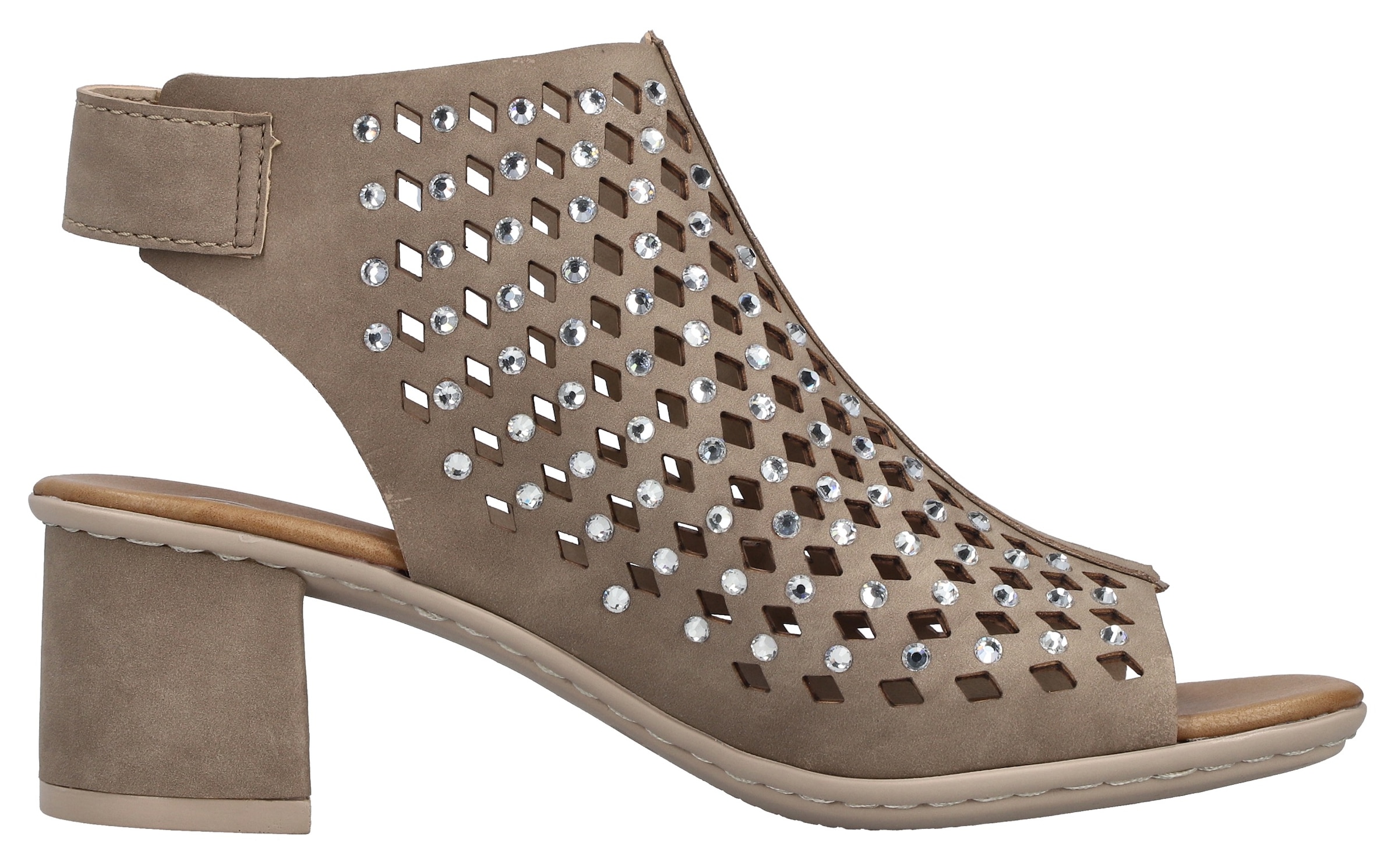 Rieker Schaftsandalette  Sommerschuh, Urlaubsschuh mit Klettverschluss und Glitzersteinchen