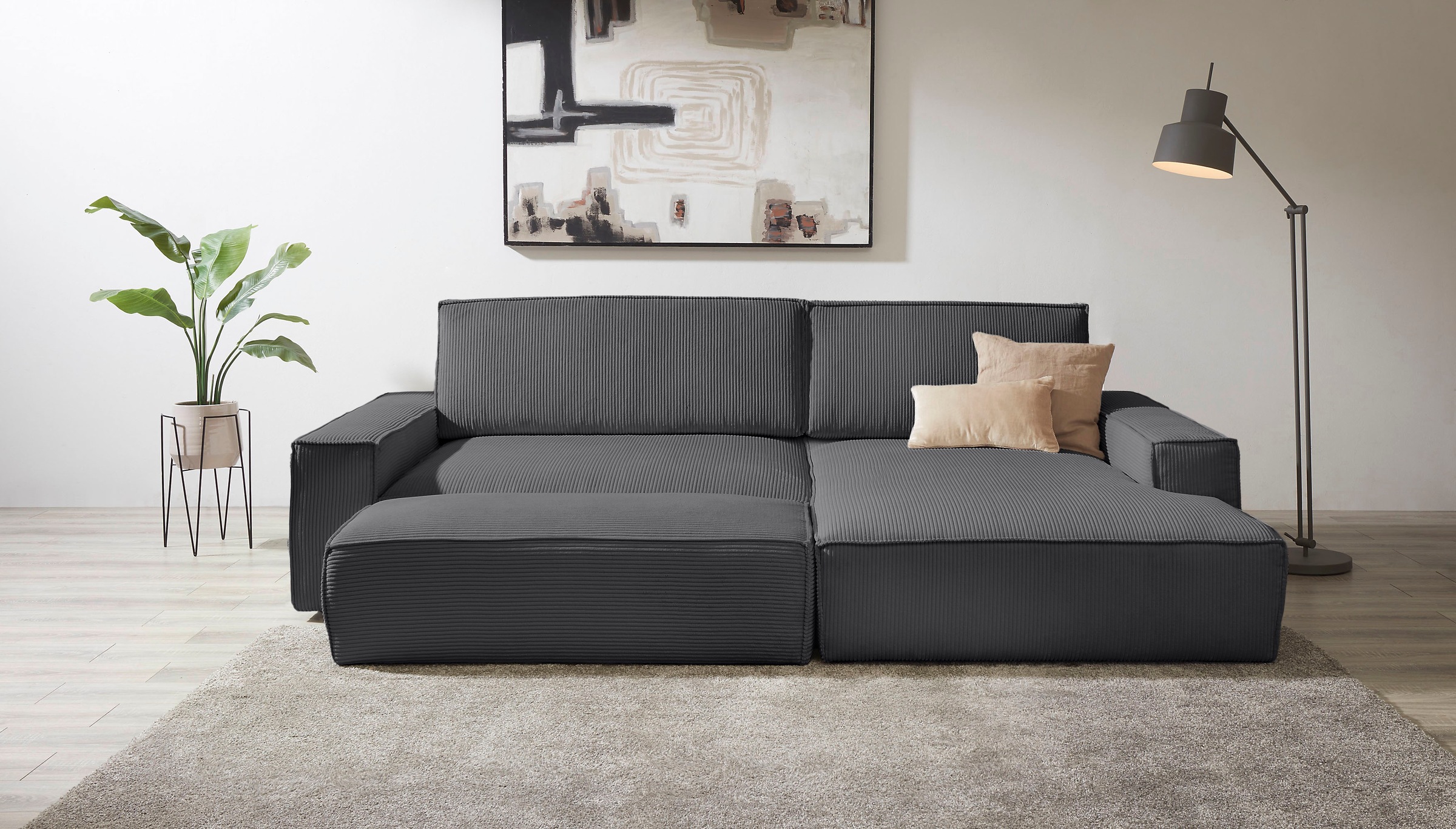 Home affaire Polsterecke »NEU: SHERWOOD XXL tief, L-Form mit Schlaffunktion, Big-Sofa mit Hocker« stellbar zum Schlafsofa (Krokodilverbinder), Cord, Leinenoptik,