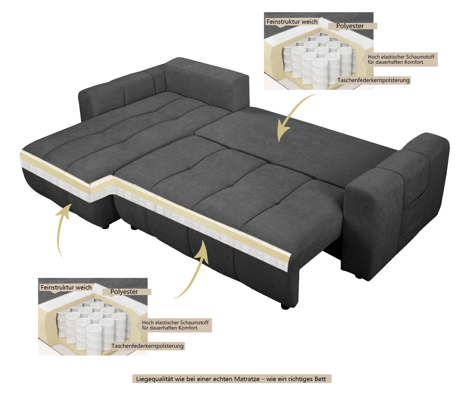 OTTO home Ecksofa »YLVAA L-Form, 241 cm - OTTO. Verlässliche Qualität.« Schlaffunktion (132/200), Bettkasten, Feinstruktur-Bezug