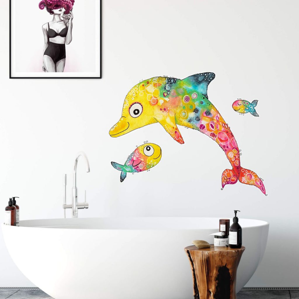 Wall-Art Wandtattoo »Lebensfreude Delfin Fische«, (1 St.)