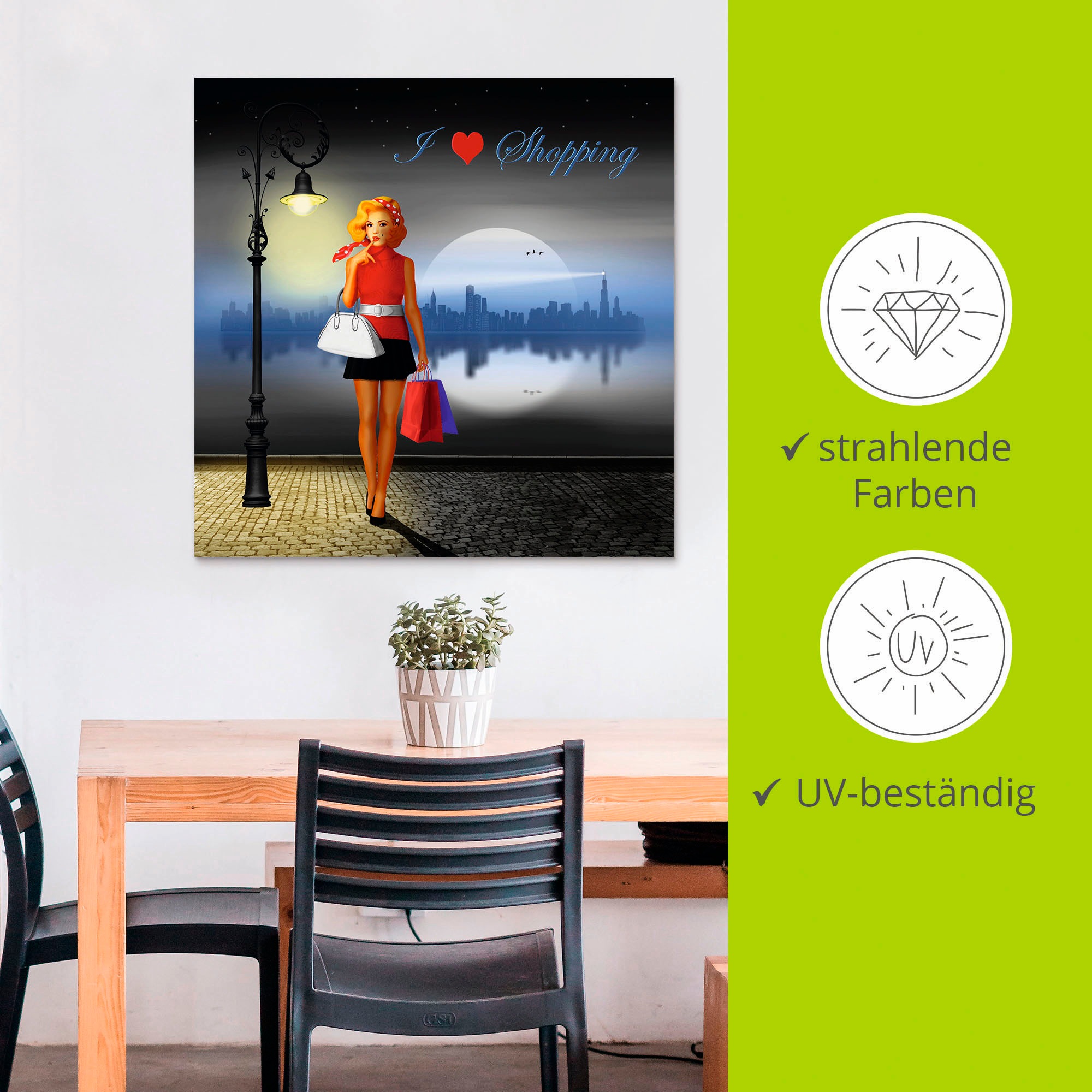 Artland Wandbild »Ich liebe Einkaufen« Mode 1 Stk. tlg. für Innen- und Außenbereich geeignet, Outdoorbild