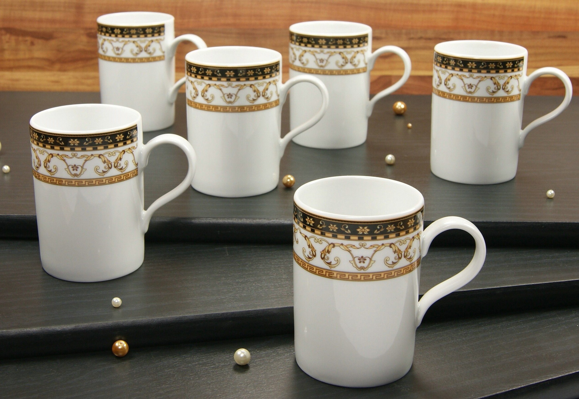 CreaTable Becher »Kaffeebecher Majestosa«, (Set, 6 tlg.), Dekor schwarz abgesetzt, Tassen Set, 6-teilig