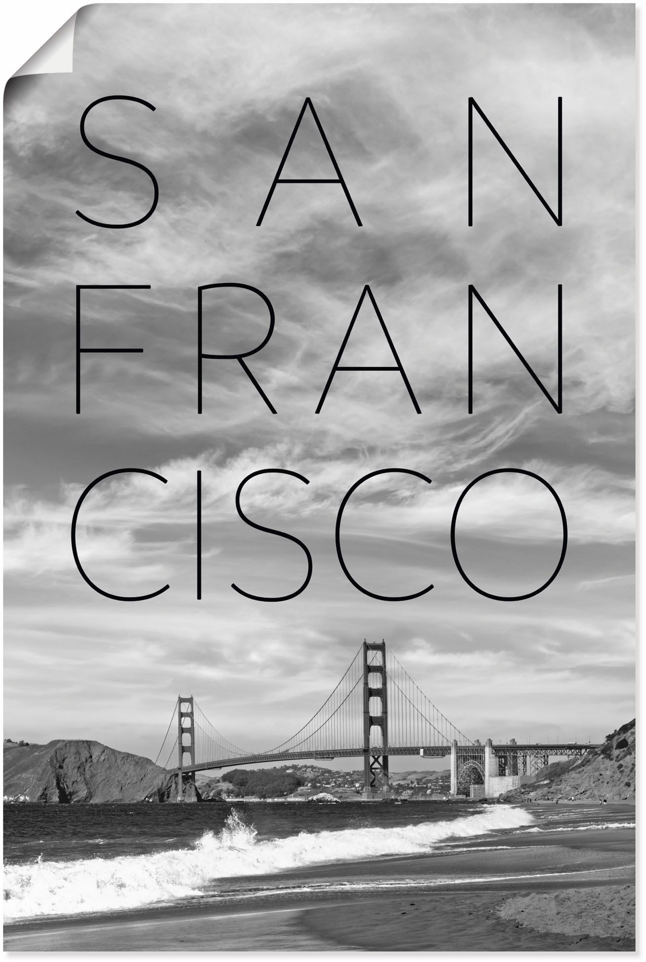 Poster »Golden Gate Bridge & Baker Beach«, San Francisco, (1 St.), als Alubild,...
