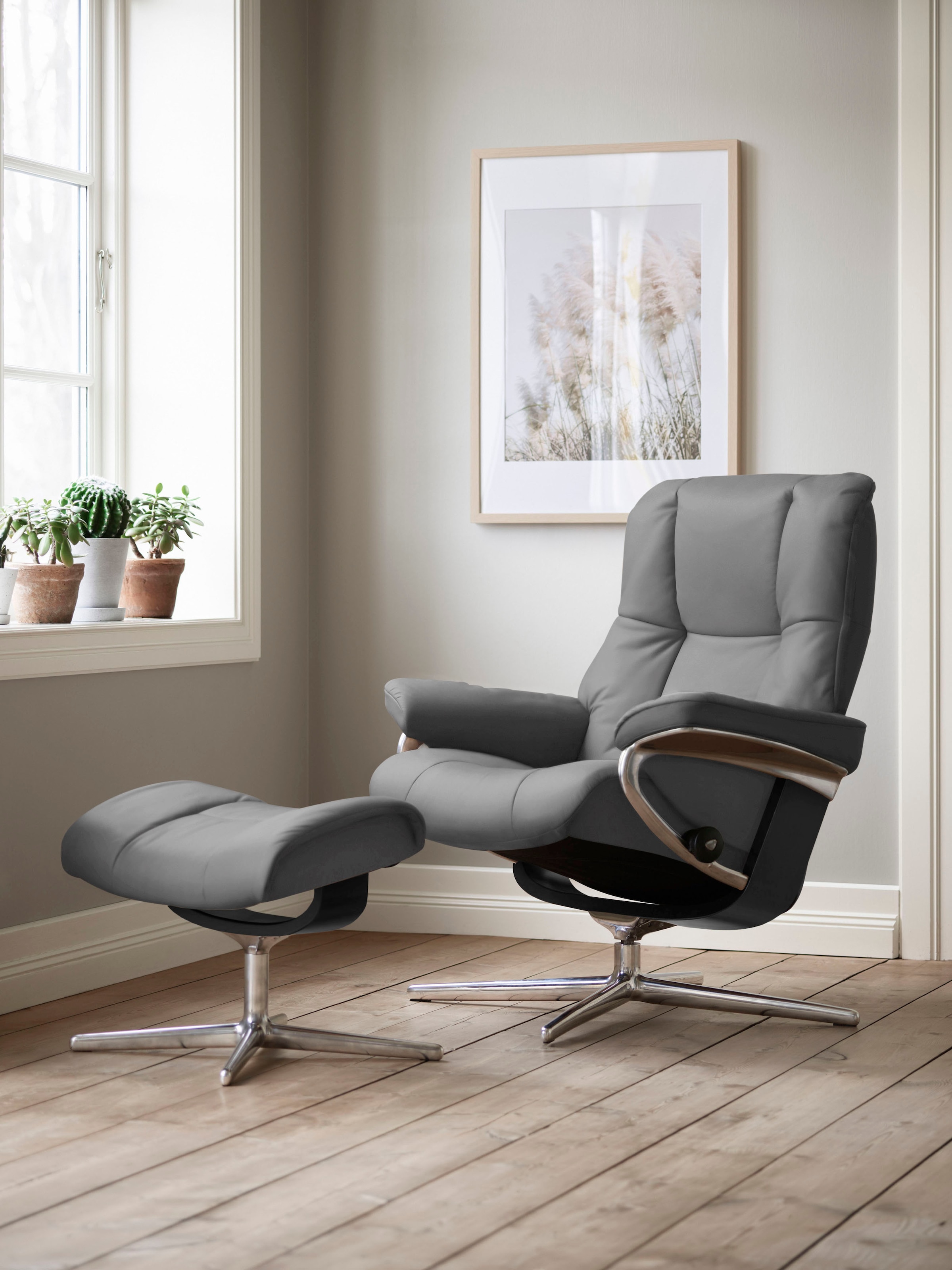 Stressless® Relaxsessel »Mayfair« Set, Relaxsessel mit Hocker,  mit Hocker, mit Cross Base, Größe S, M & L, Holzakzent Schwarz