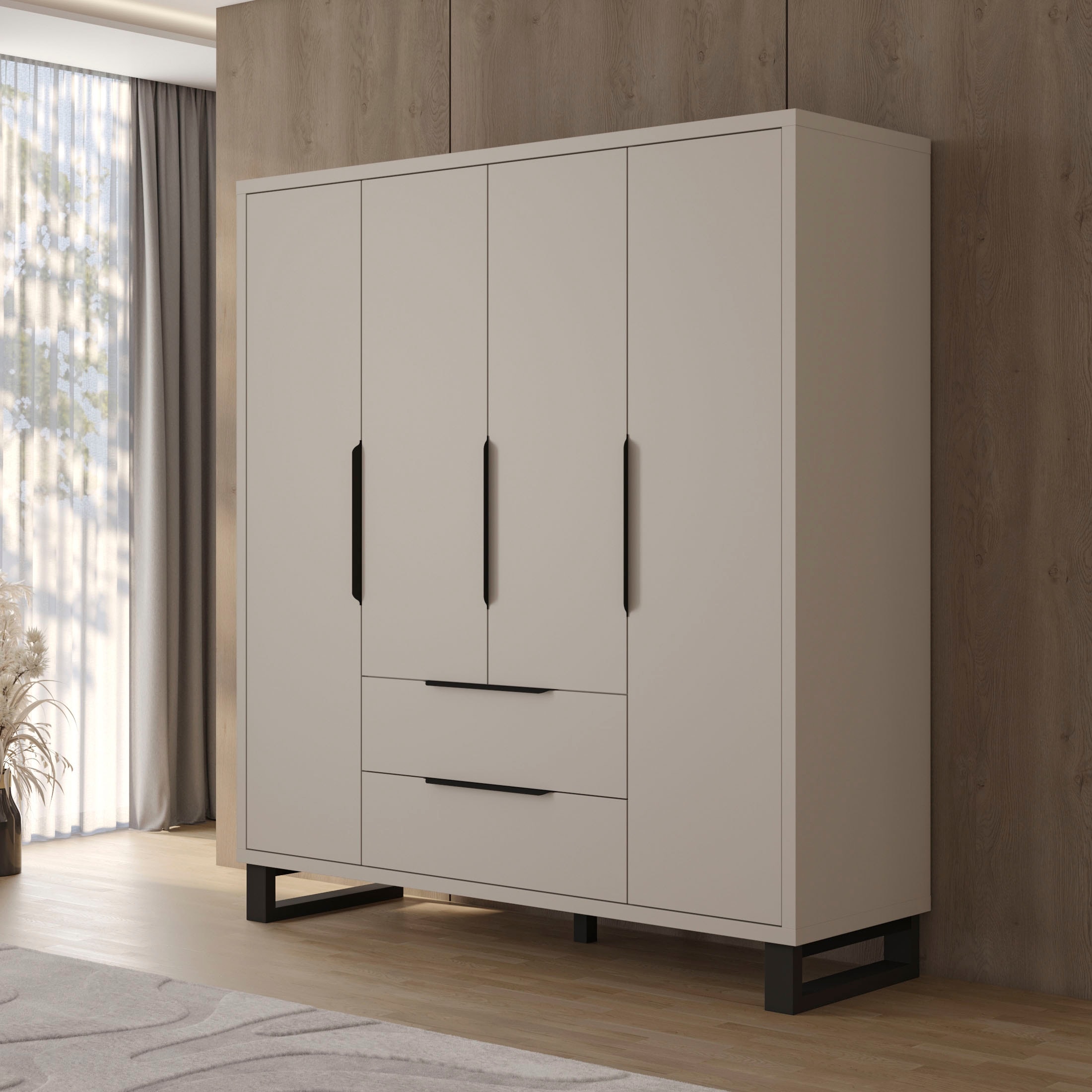 Home affaire Schlafzimmer-Set »Bronne,Komplettschlafzimmer (Set,4-St)« 4 tlg. Schlafzimmer-Set,Schrank 4Trg 2xNako, Bett180/200, Kufen Metalloptik