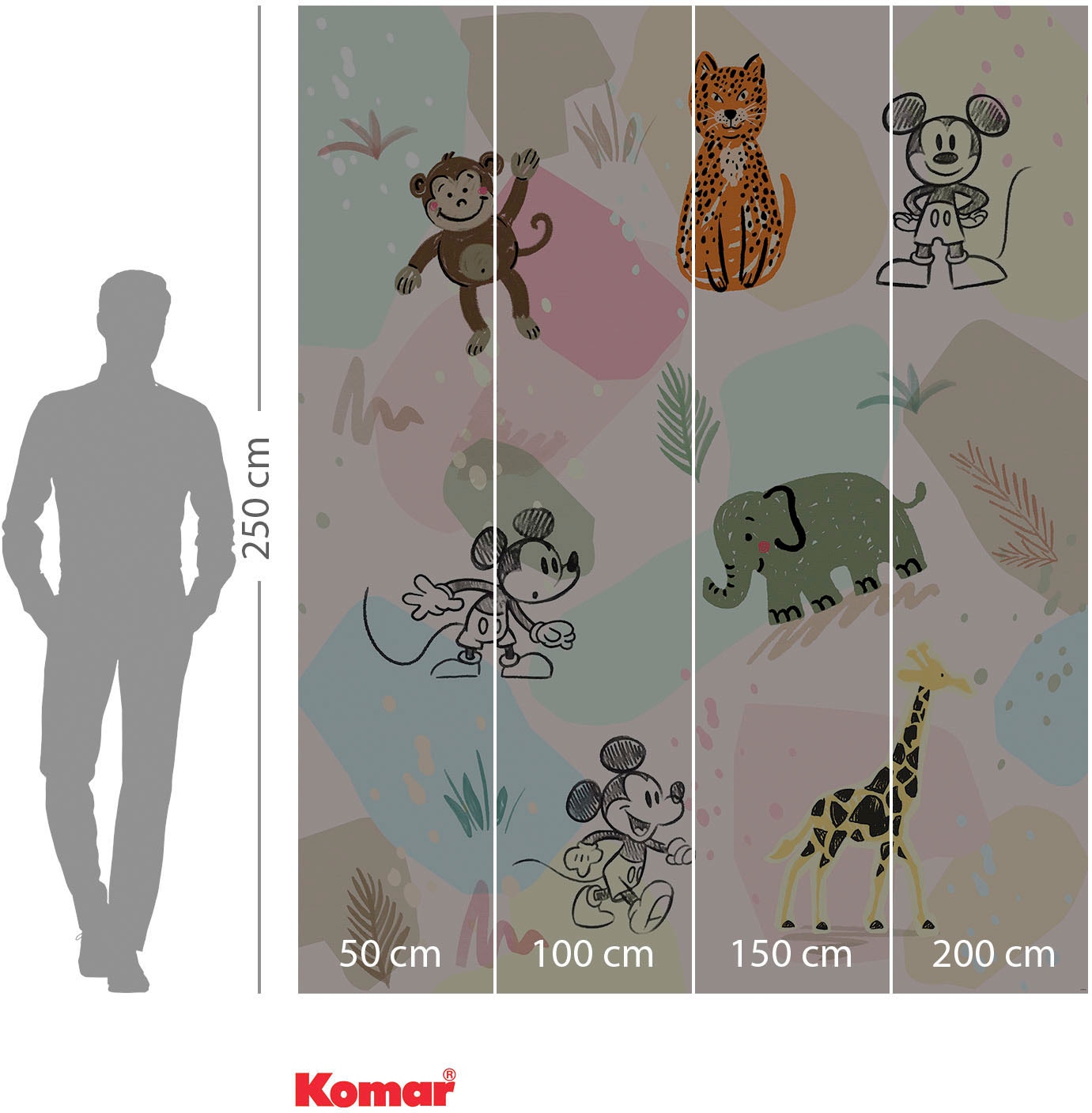Komar Fototapete »Digitaldruck Vlies - Mickey Safari - Größe 200 x 250 cm«, bedruckt, Kinderzimmer
