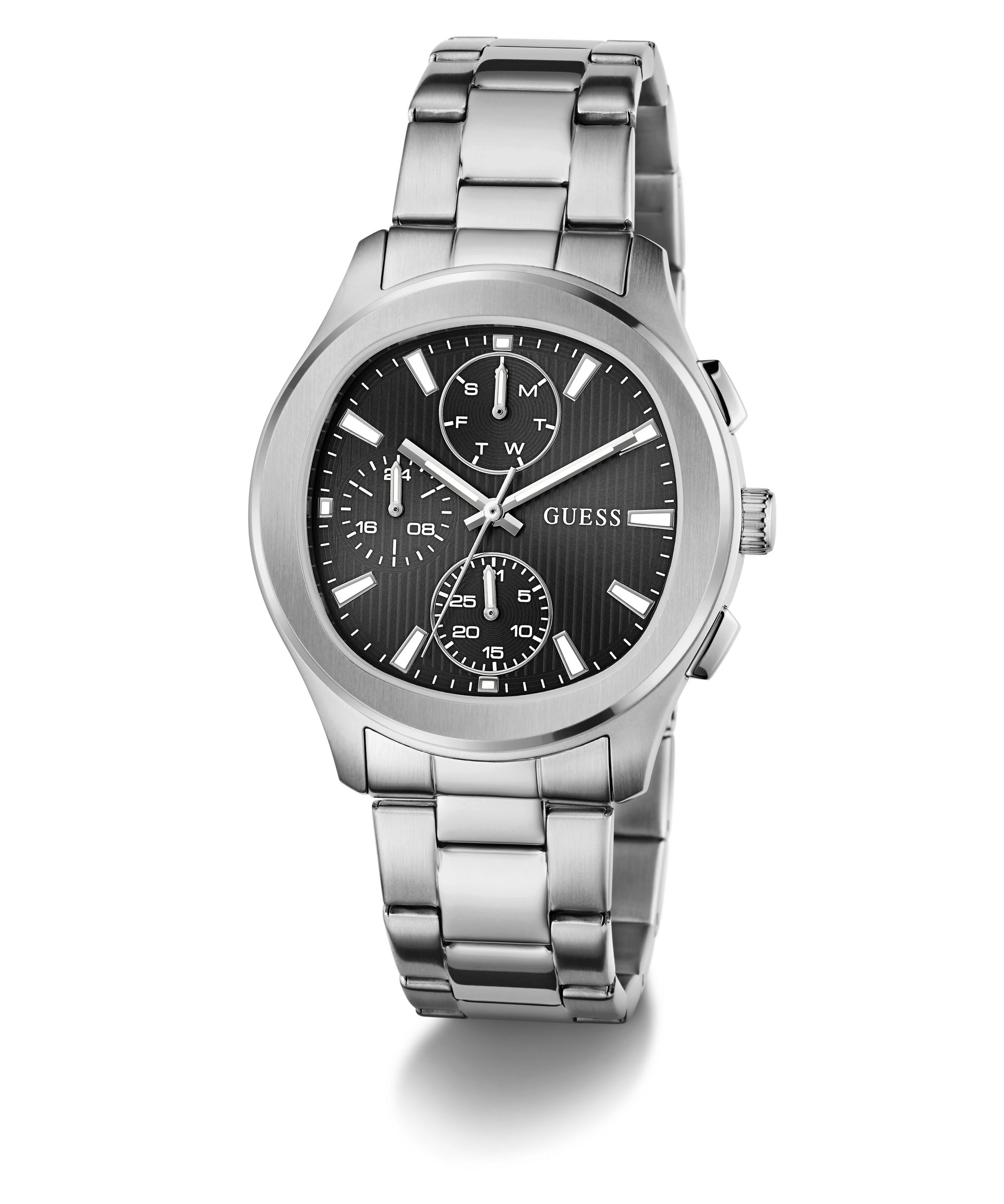 Guess Multifunktionsuhr »PALMER« Quarzuhr, Armbanduhr, Herrenuhr, Edelstahlarmband, analog, Wochentag