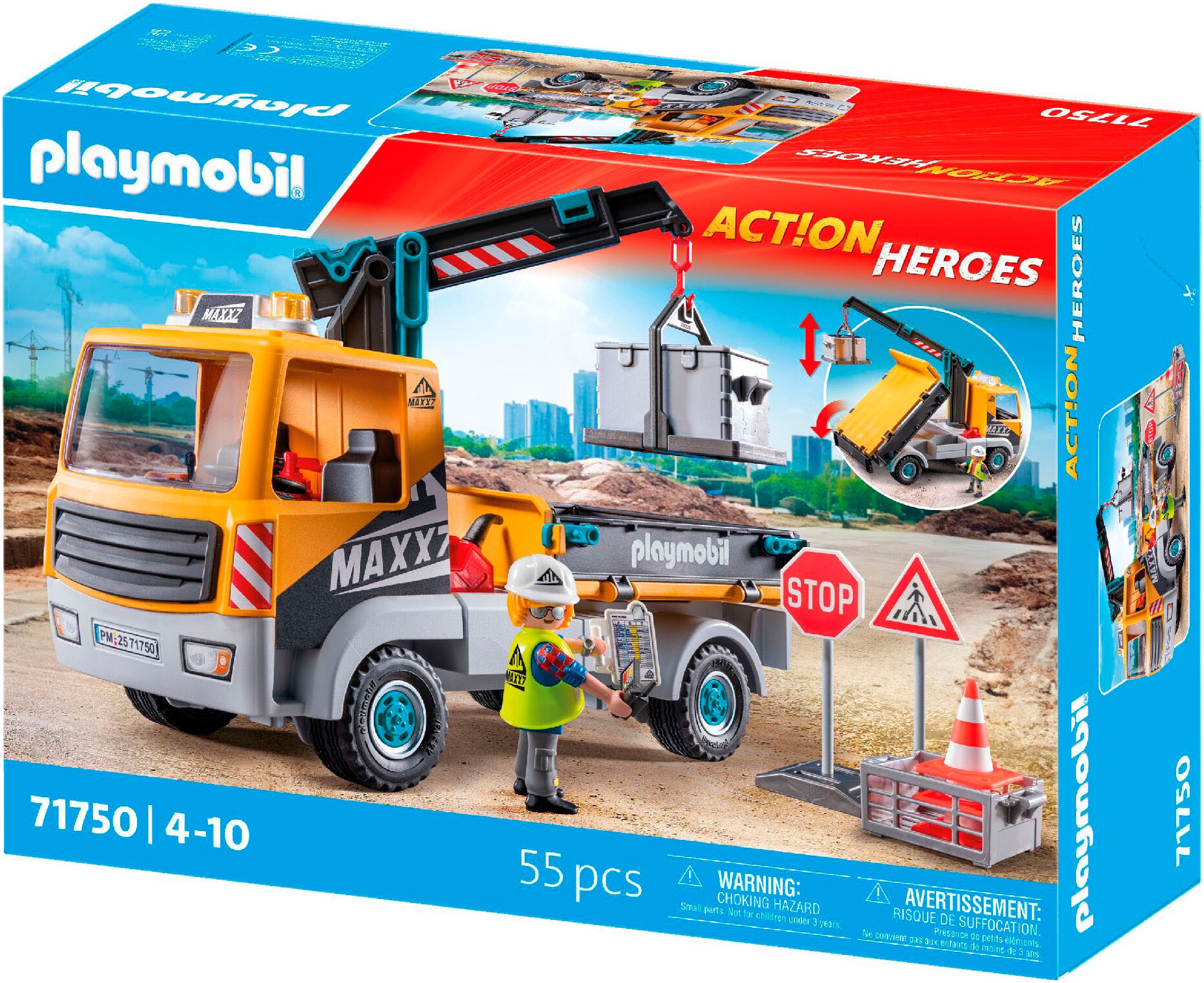 Playmobil® Konstruktions-Spielset »Baustellen-LKW mit Kran (71750), Playmobil Action Heroes«, (55 St.)