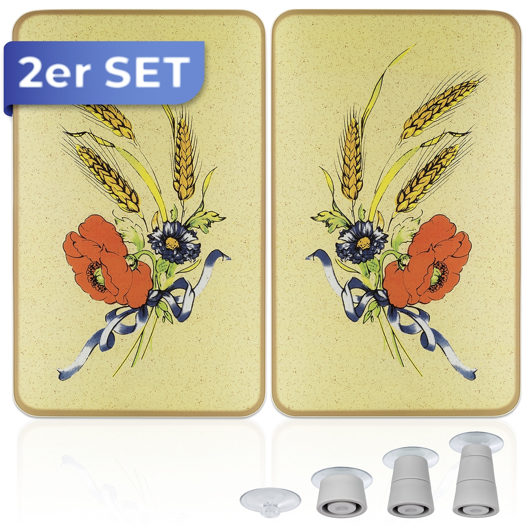 Maximex Herd-Abdeckplatte »Universal Modell Kornblumen«, (Set, 2 tlg.), Herdabdeckung für alle Herdarten, kratzfest, mit rutschfesten Füßen