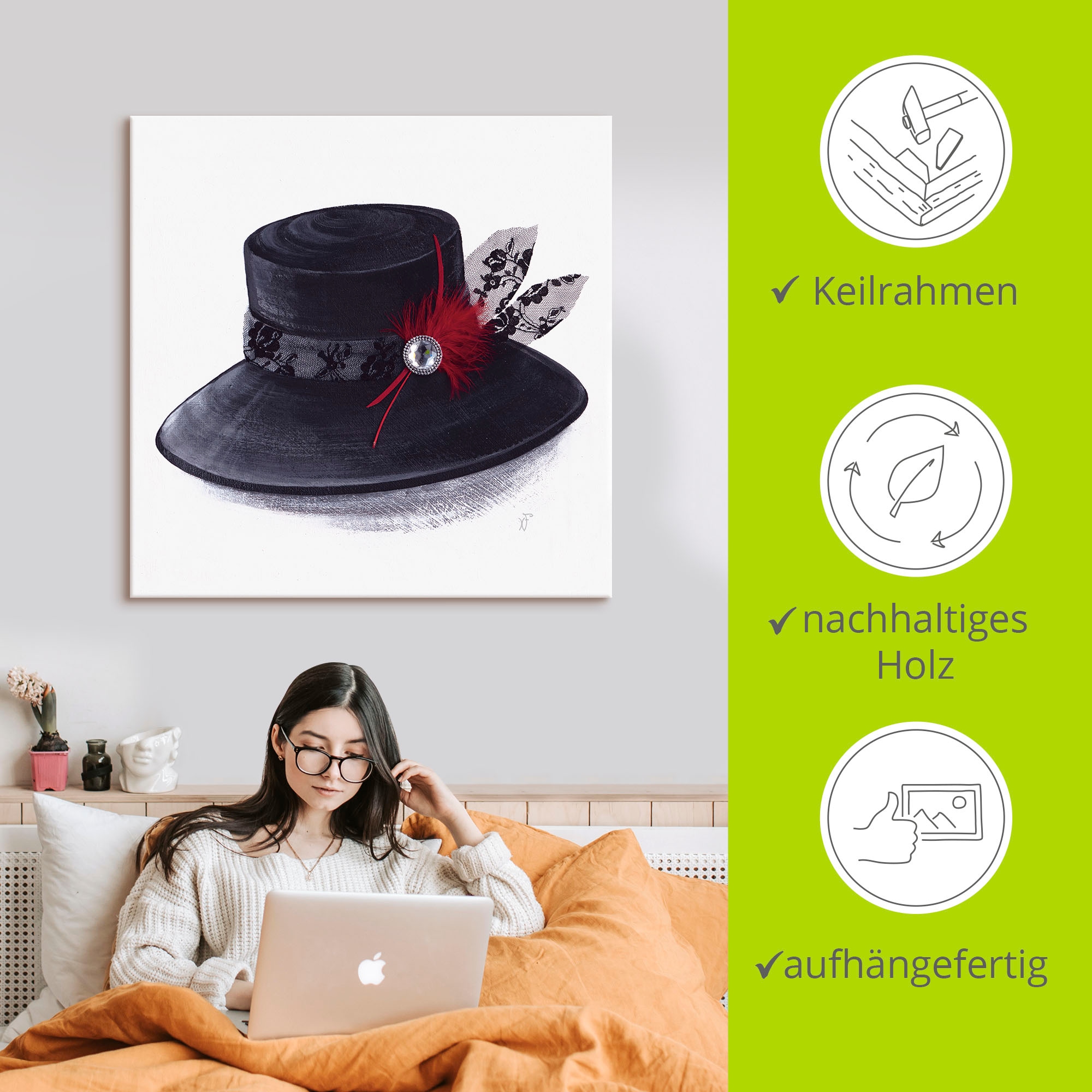 Artland Leinwandbild »Hut mit Diamant« Mode 1 Stk. tlg. auf Keilrahmen gespannt