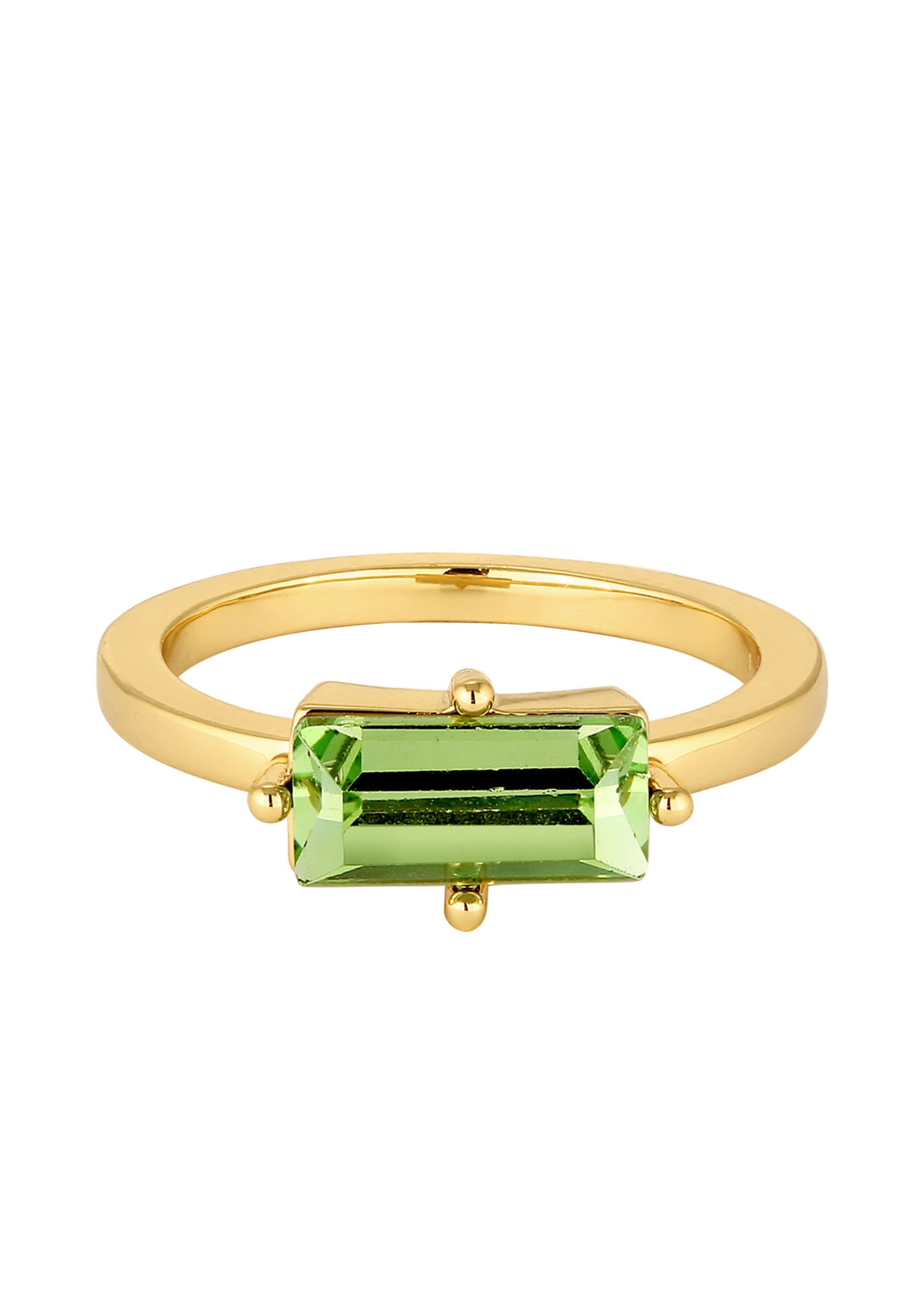 Elli Silberring »Ring Solitär Glas Kristalle Grün Goldfarben«