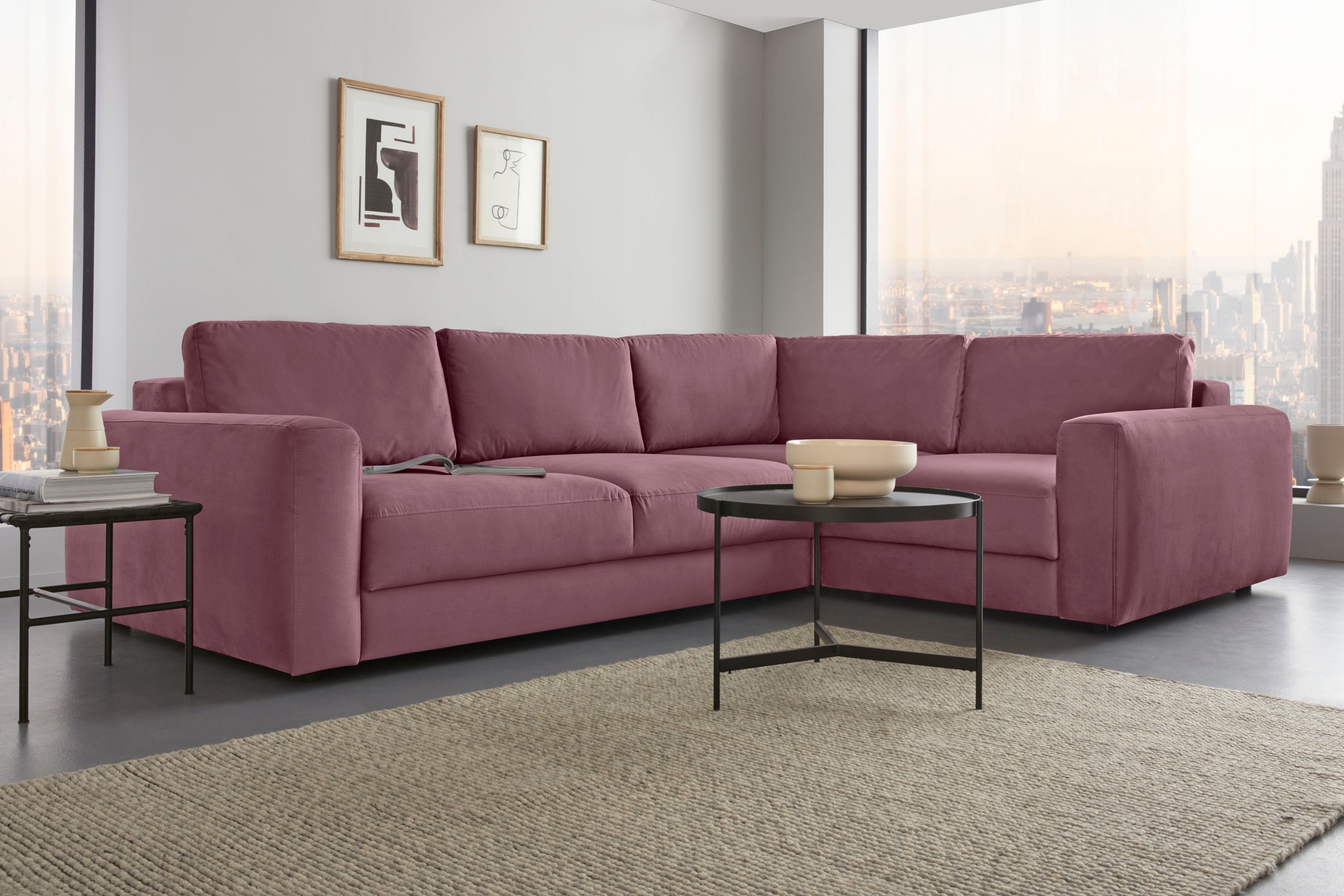 Places of Style Ecksofa »Bloomfield, L-Form«, extra tiefe Sitzfläche, wahlweise mit Sitztiefenverstellung