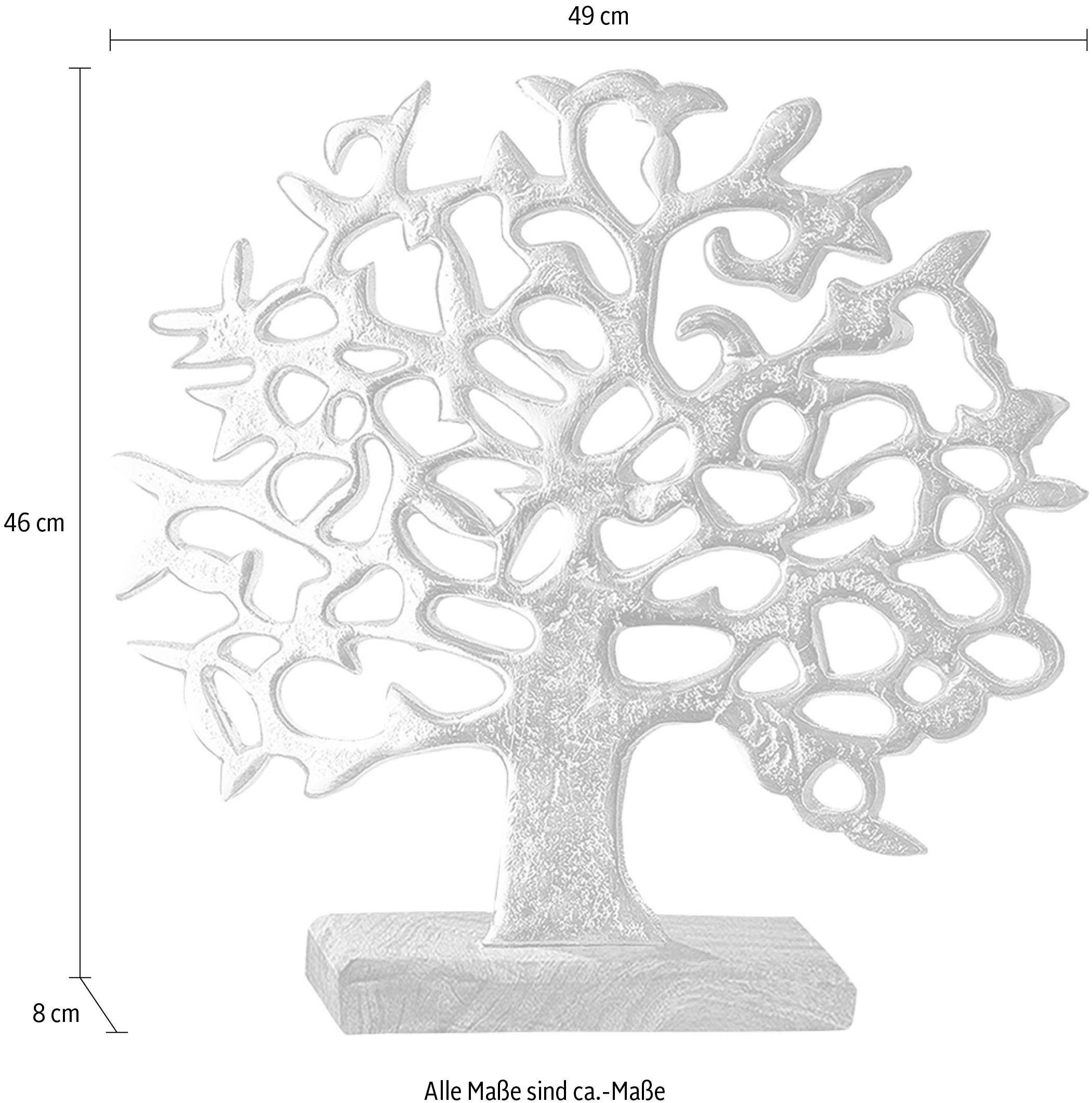 GILDE Dekoobjekt »Lebensbaum auf Holzbase, silber«, Höhe 46 cm, aus Metall, Sockel aus Holz, Wohnzimmer