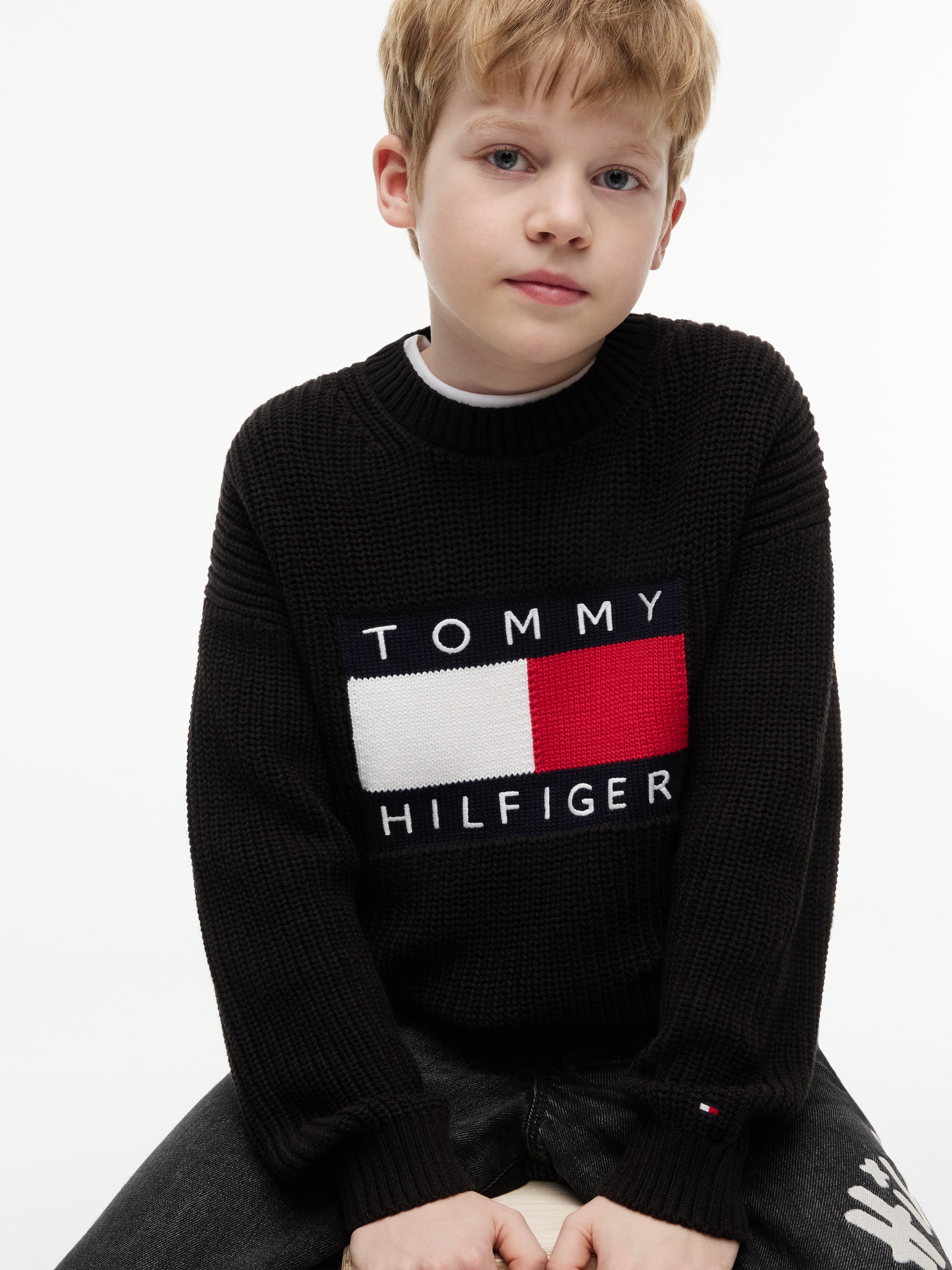 Tommy Hilfiger Strickpullover »HERITAGE FLAG« Rundhalsausschnitt, Rippstrick, Kinder bis 16 Jahre