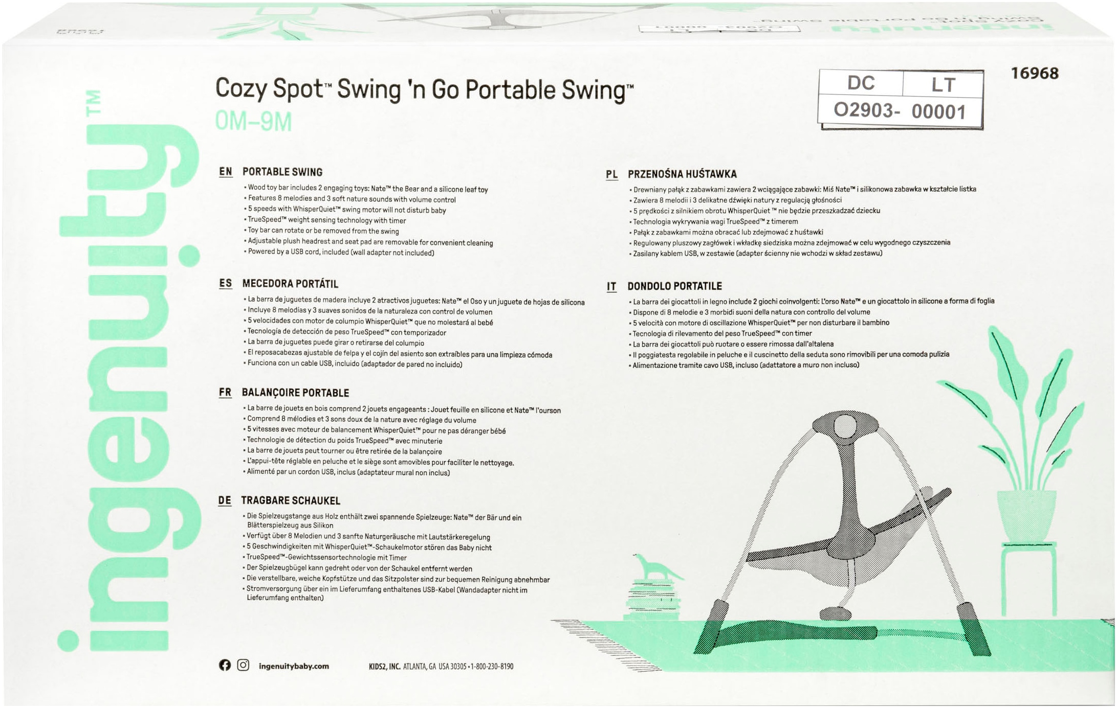 ingenuity Babywippe »Cozy Spot Swing 'n Go Portable Swing« bis 9 kg mit Sound-Effekt