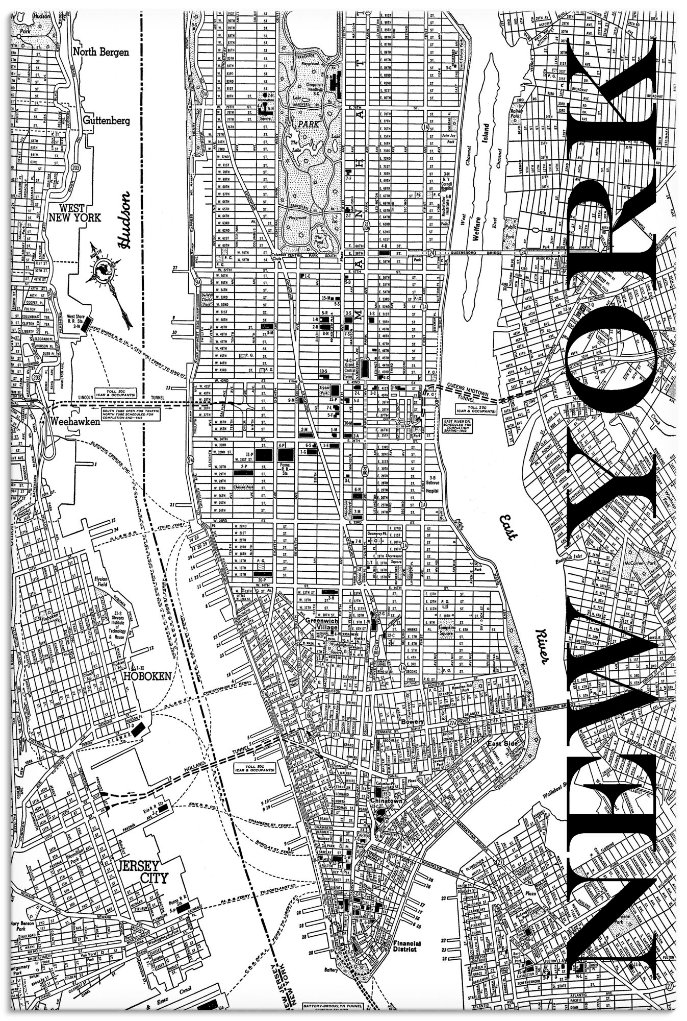 Artland Wandbild »New York Karte Poster Leinwandbild, Karte«, OTTO Wandaufkleber versch. als Größen Straßen (1 in oder Amerika, Alubild, Shop im St.), Online