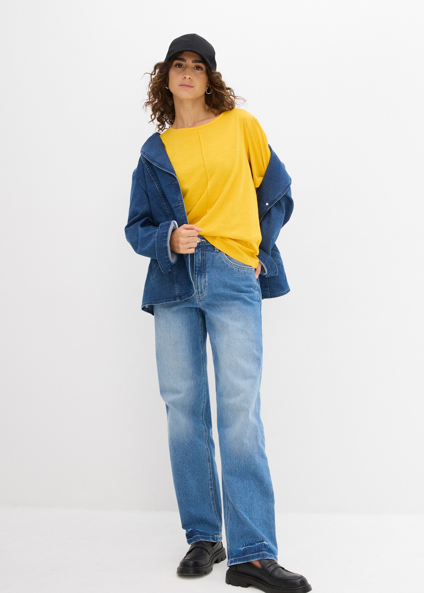 bonprix T-Shirt lockere Passform, weite Ärmel mit dezenter Raffung an der Schulter